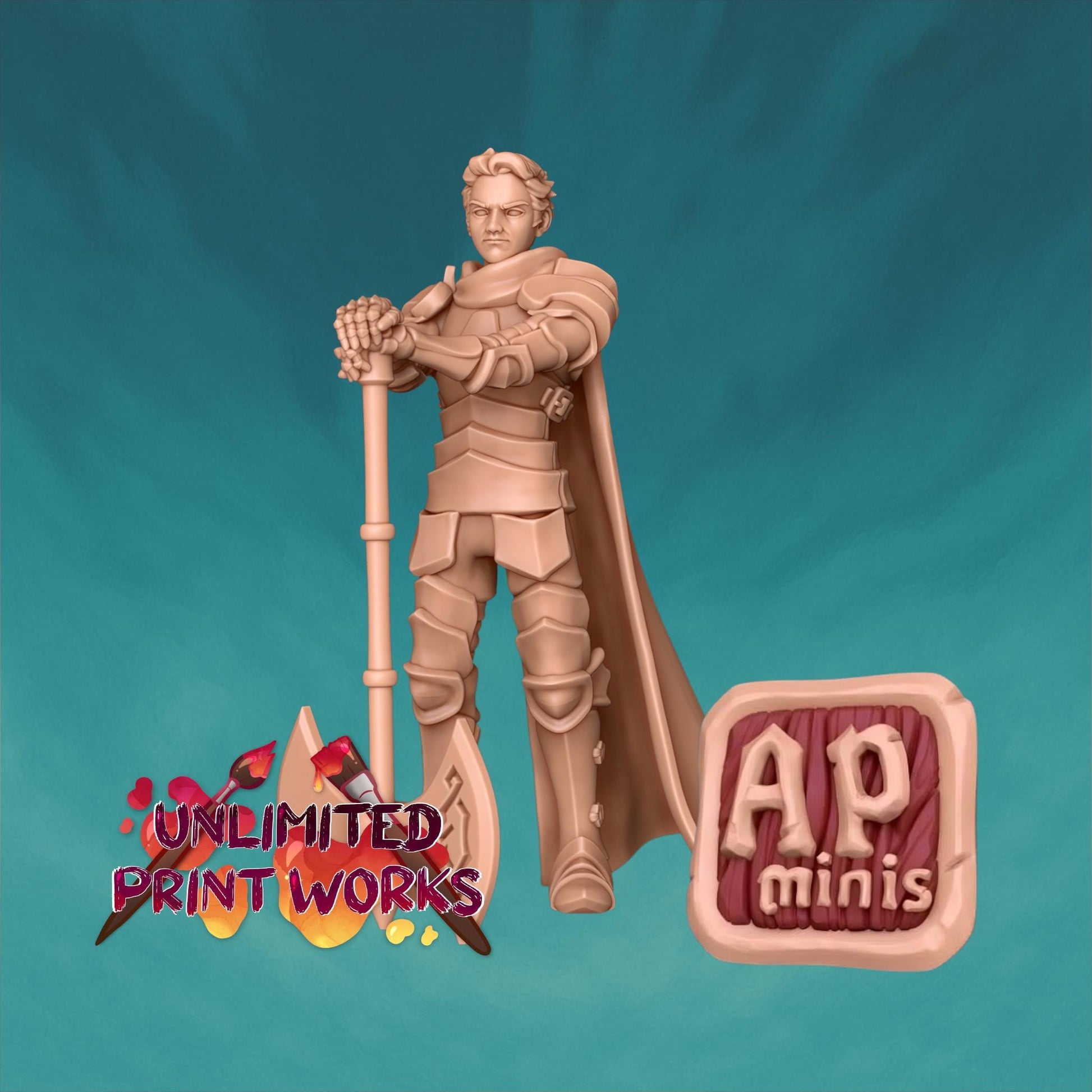 Deus, Normal Human Fighter Miniature - Awkward Penguin’s Minis - 28mm / 32mm / 36mm - Resin Printed Figure for TTRPGs and Painting