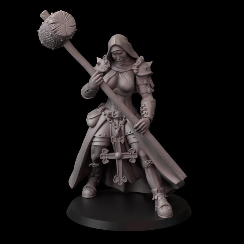 Fina's Nuns Miniatures - 28mm / 32mm / 36mm / 75mm - Crosslances - Unpainted Resin Printed Figure for TTRPGs and Wargaming