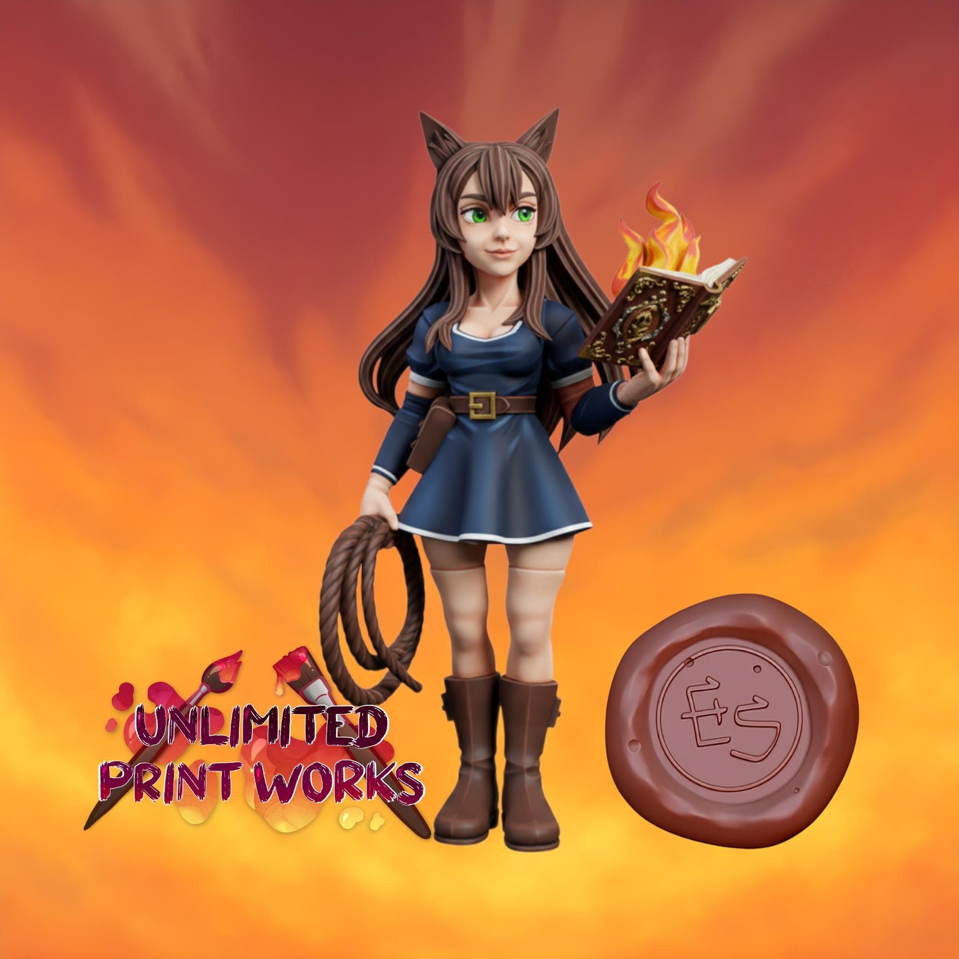 Cat Mage Bianca Miniature - 28mm / 32mm / 36mm / 75mm - Ethan Savage Studios - Unpainted Resin Printed Figure for TTRPGs and Board Games