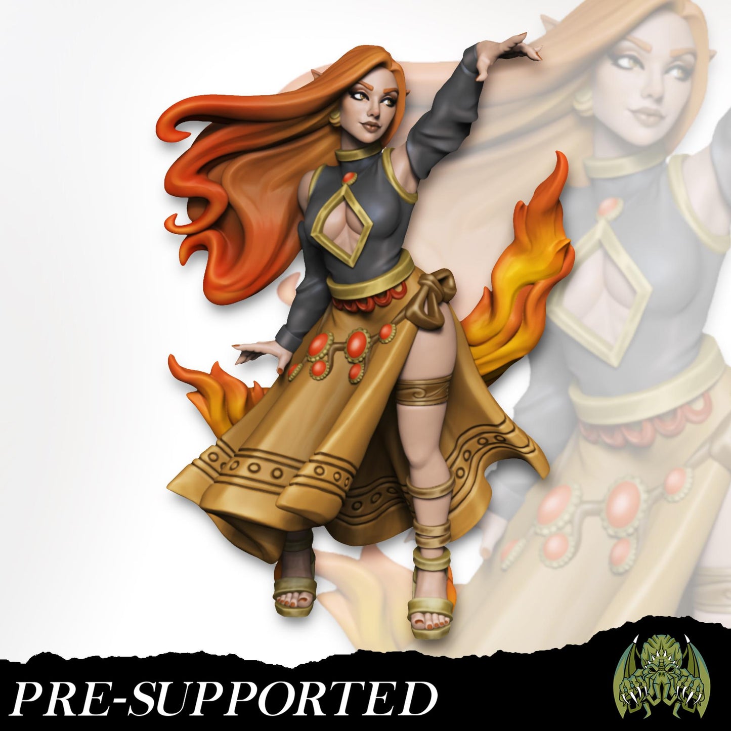 Ashara the Dancing Flame Miniature - Miniatures of Madness - 28mm / 32mm / 36mm / Bust - Unpainted Miniature for TTRPGs and Painting