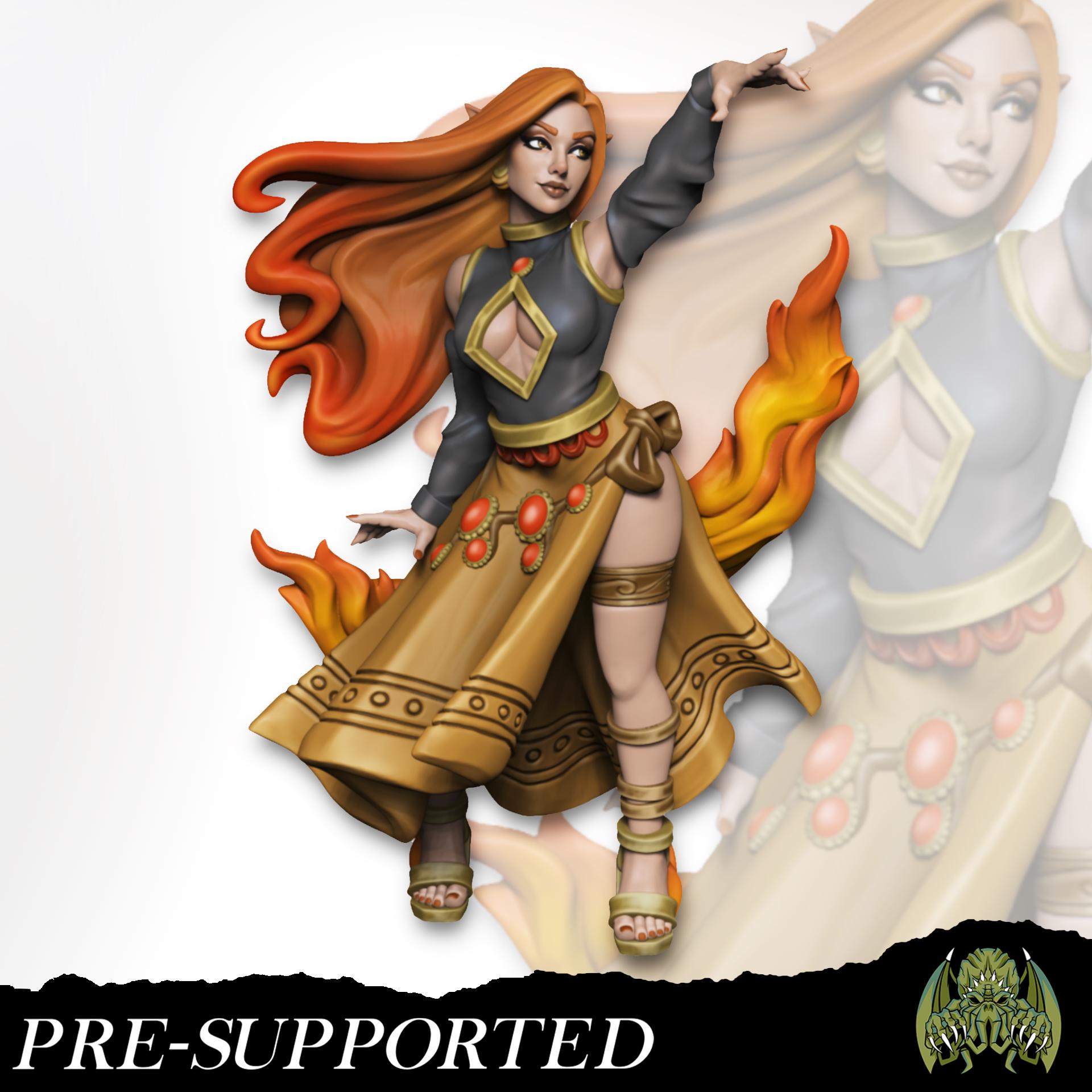 Ashara the Dancing Flame Miniature - Miniatures of Madness - 28mm / 32mm / 36mm / Bust - Unpainted Miniature for TTRPGs and Painting