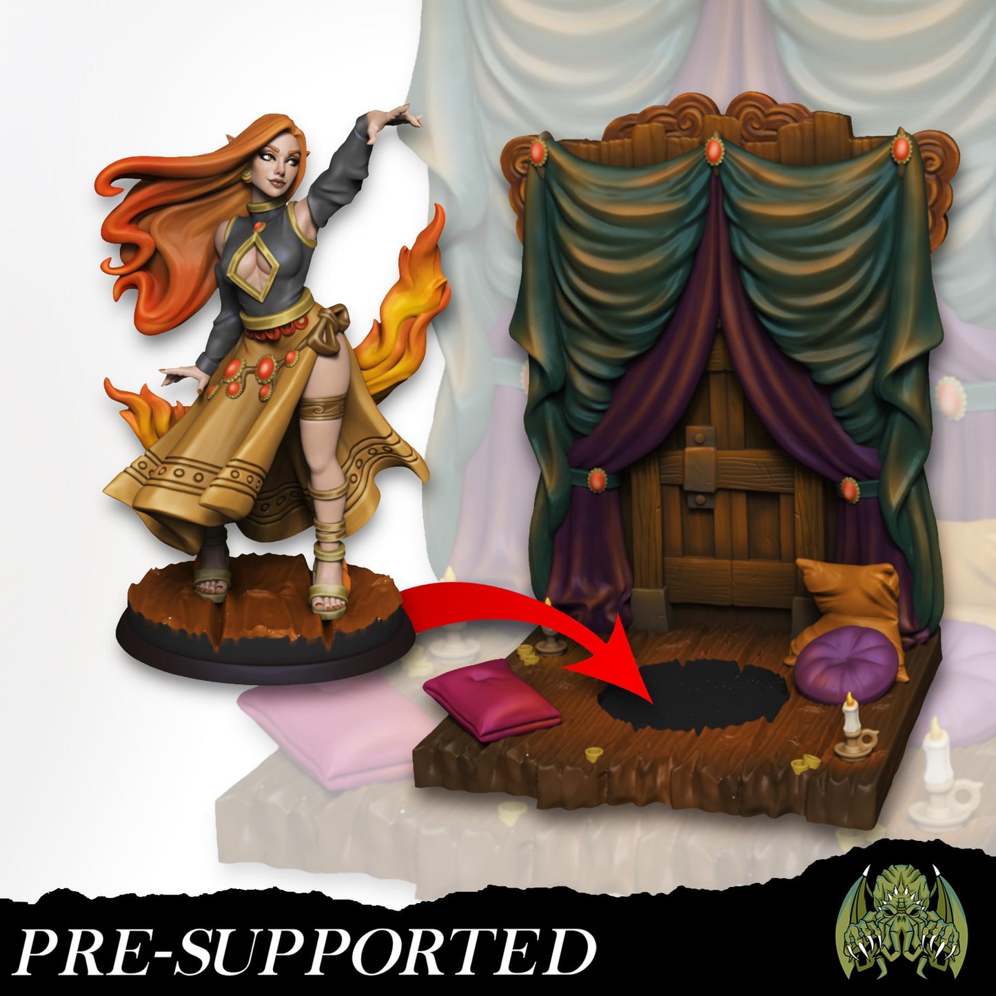 Ashara the Dancing Flame Miniature - Miniatures of Madness - 28mm / 32mm / 36mm / Bust - Unpainted Miniature for TTRPGs and Painting