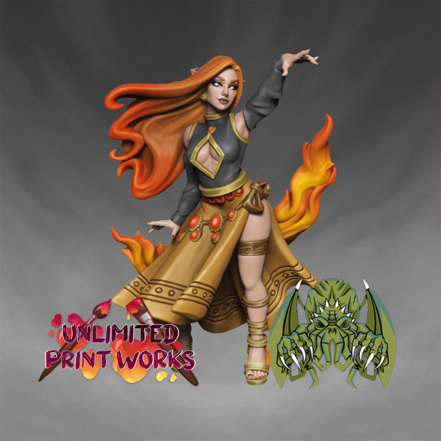 Ashara the Dancing Flame Miniature - Miniatures of Madness - 28mm / 32mm / 36mm / Bust - Unpainted Miniature for TTRPGs and Painting