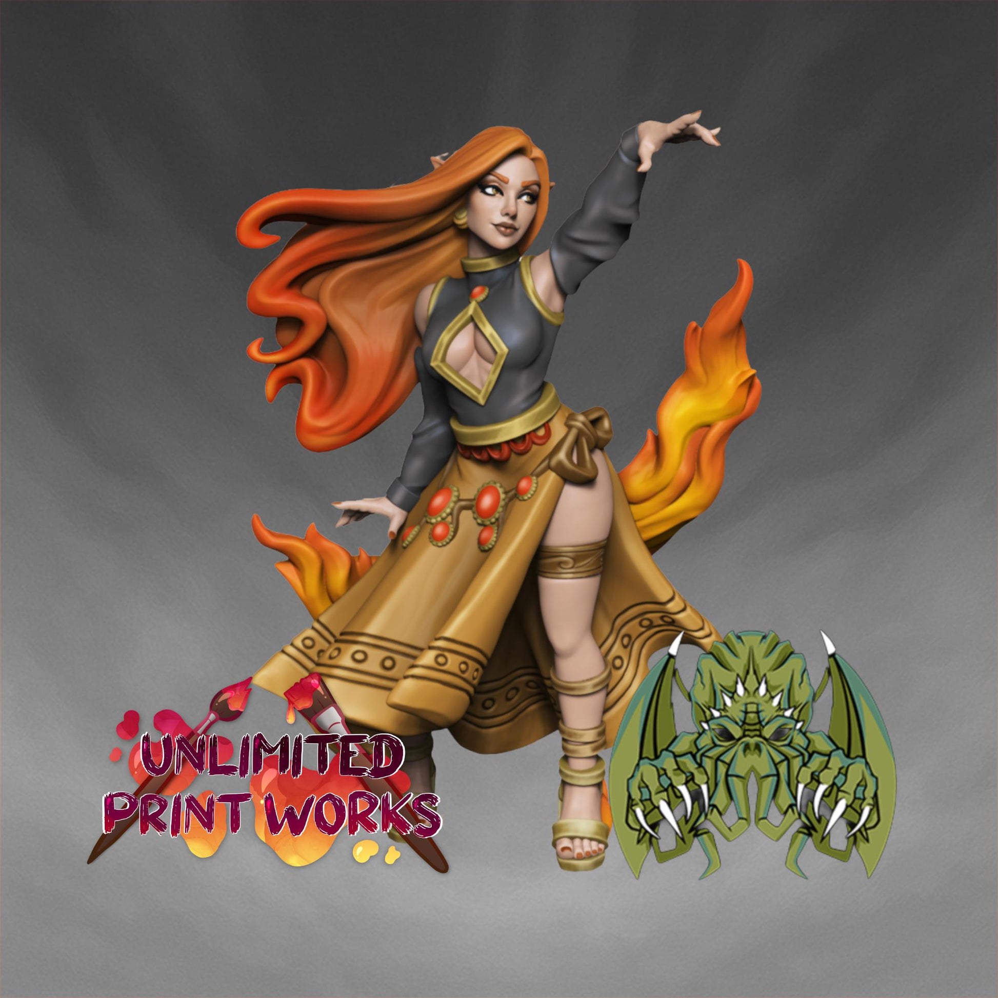 Ashara the Dancing Flame Miniature - Miniatures of Madness - 28mm / 32mm / 36mm / Bust - Unpainted Miniature for TTRPGs and Painting