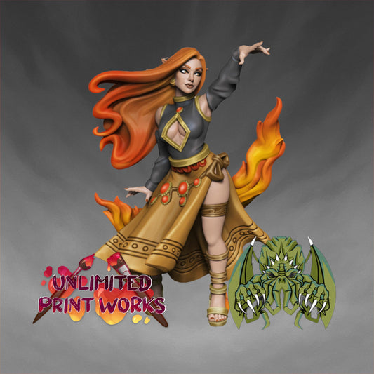 Ashara the Dancing Flame Miniature - Miniatures of Madness - 28mm / 32mm / 36mm / Bust - Unpainted Miniature for TTRPGs and Painting