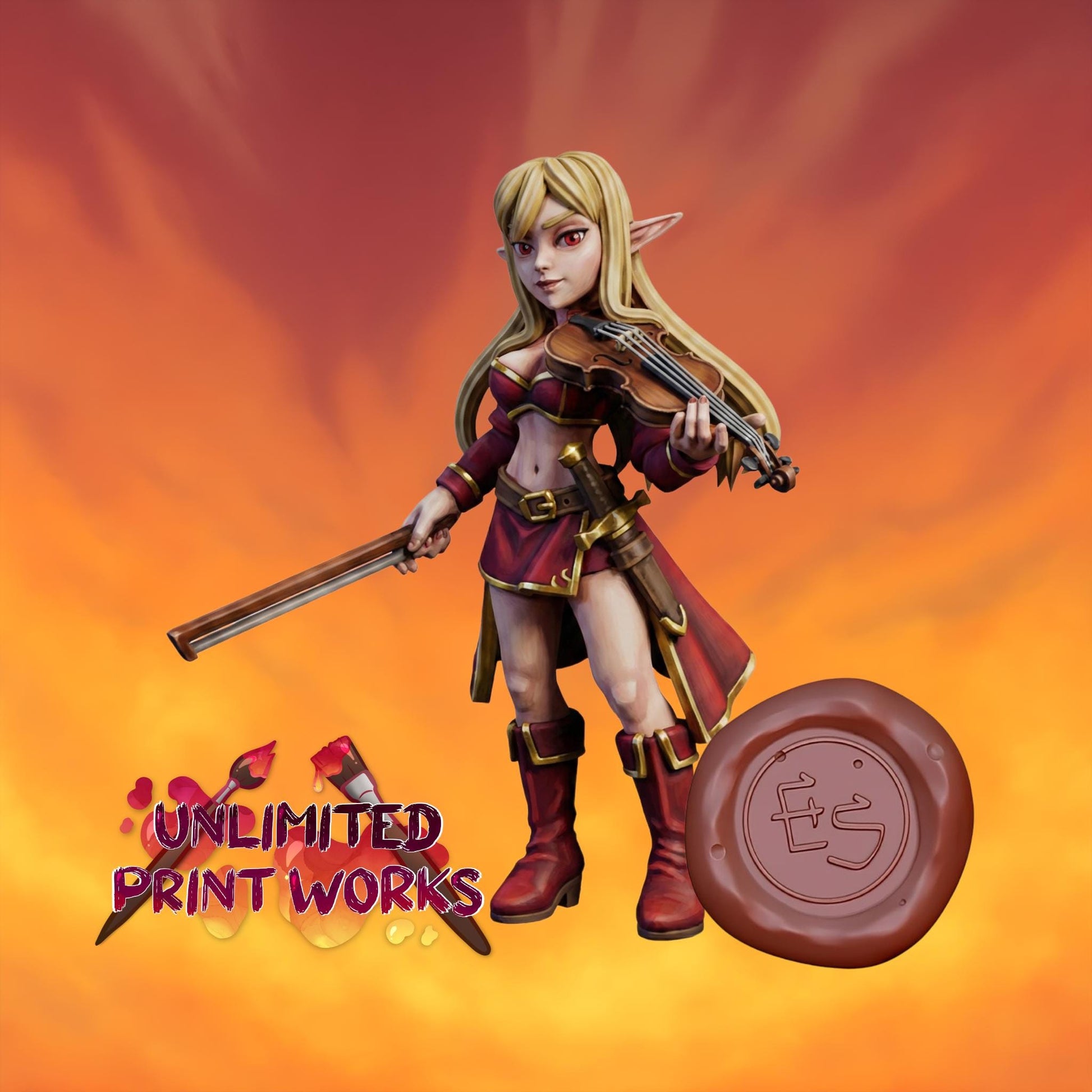 Bard Fiora Miniature - 28mm / 32mm / 36mm / 75mm - Ethan Savage Studios - Unpainted Resin Printed Figure for D&D, TTRPGs, and Board Games