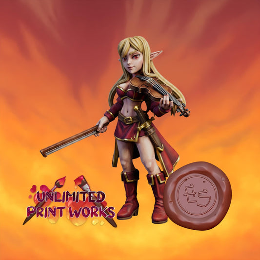Bard Fiora Miniature - 28mm / 32mm / 36mm / 75mm - Ethan Savage Studios - Unpainted Resin Printed Figure for D&D, TTRPGs, and Board Games