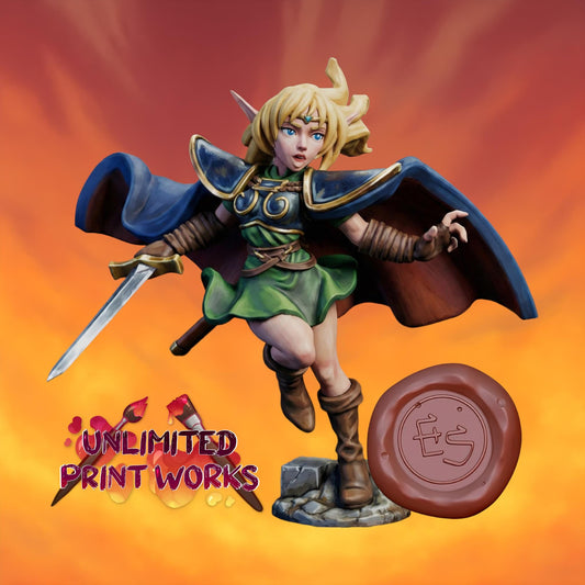 Elf Girl Dee Miniature - 28mm / 32mm / 36mm / 75mm - Ethan Savage Studios - Unpainted Resin Printed Figure for D&D, TTRPGs, and Board Games