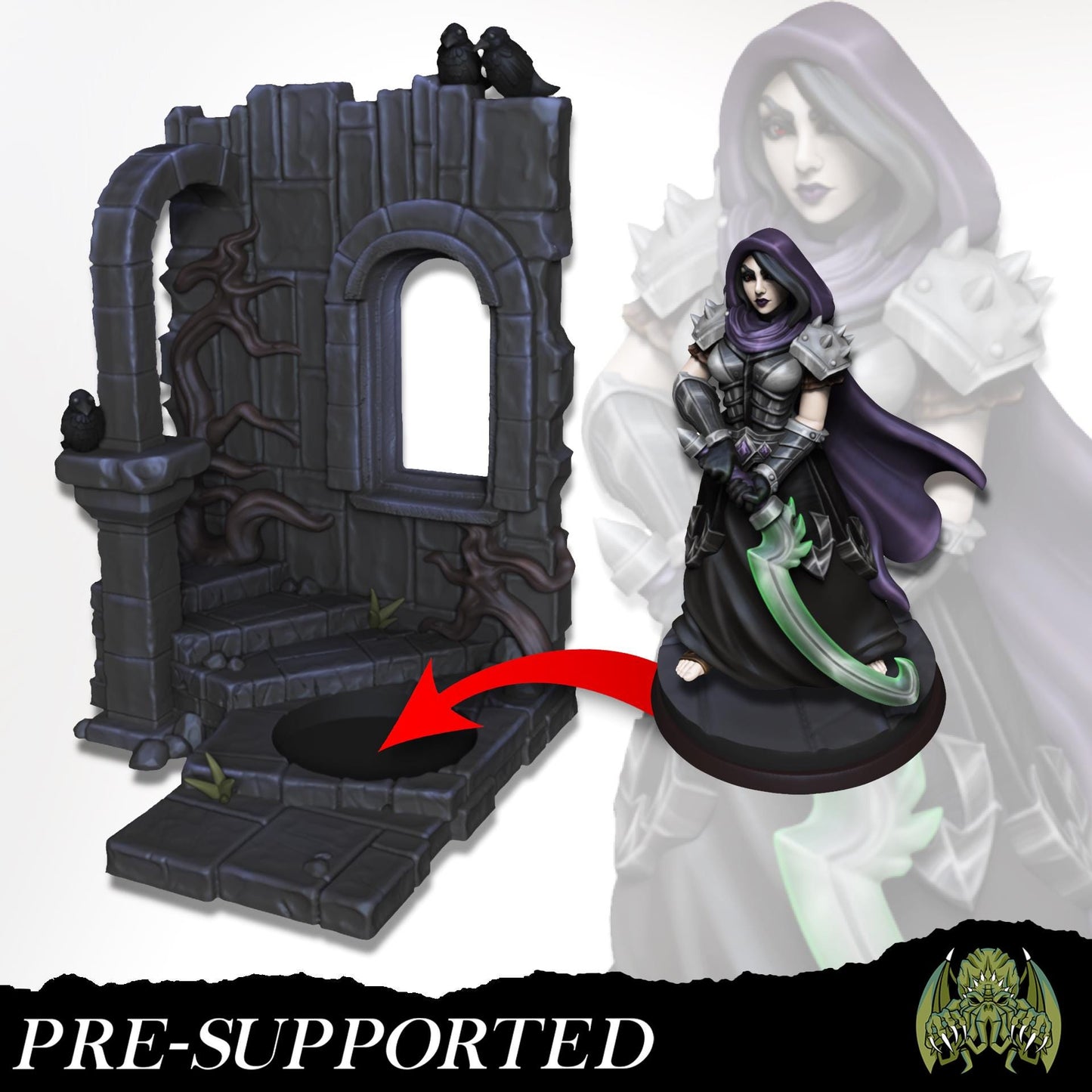 Beatrix the Reaper Miniature - Miniatures of Madness - 28mm / 32mm / 36mm / Bust / Diorama - Unpainted Miniature for TTRPGs and Games