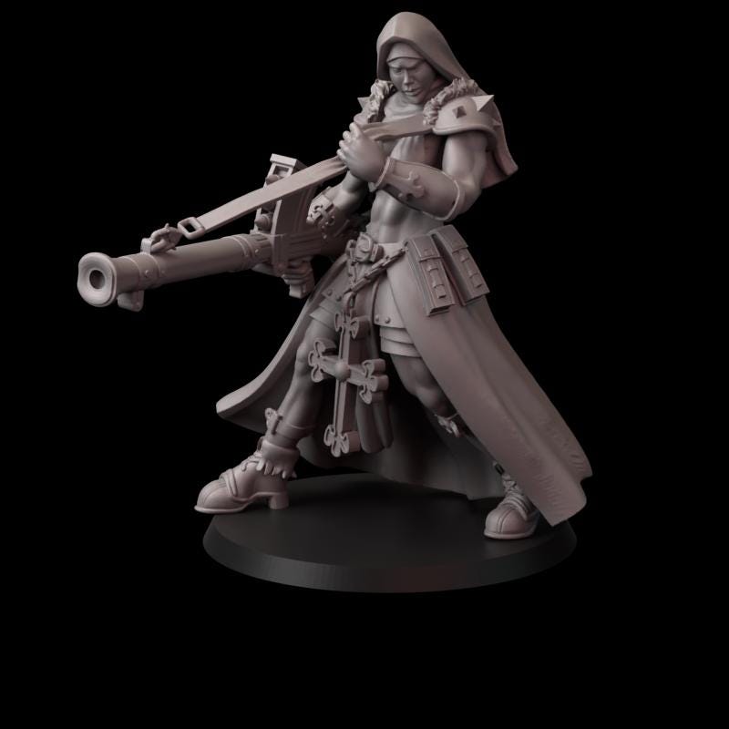 Fina's Modern Nuns Miniatures - 28mm / 32mm / 36mm / 75mm - Crosslances - Unpainted Resin Printed Figure for TTRPGs and Wargaming