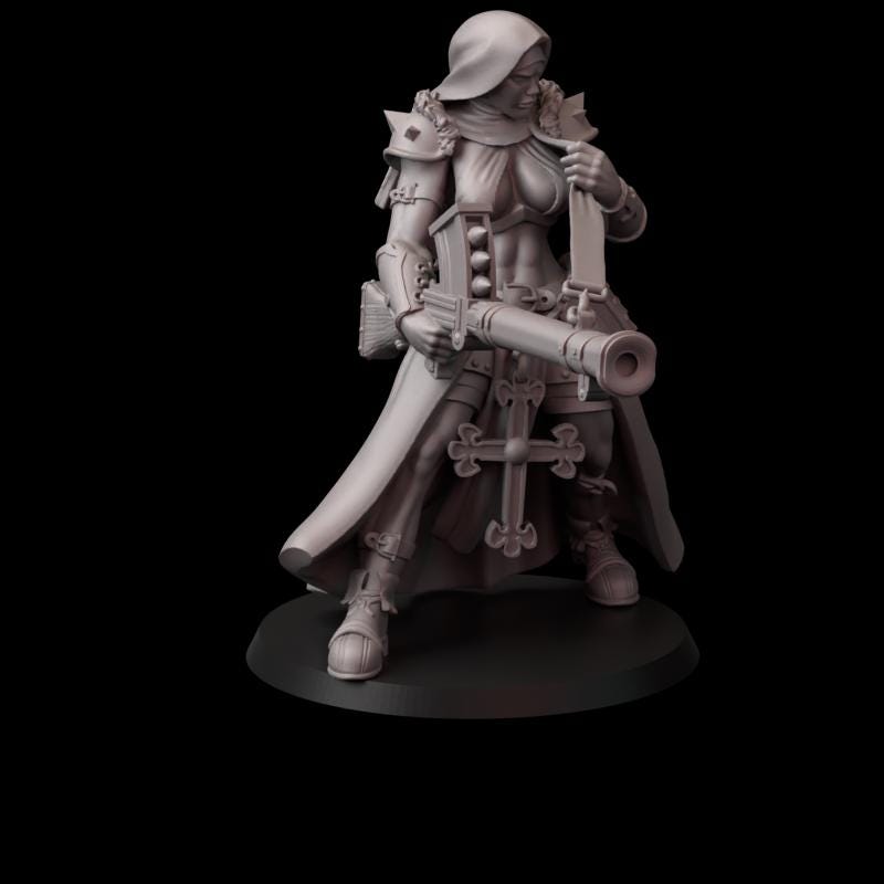 Fina's Modern Nuns Miniatures - 28mm / 32mm / 36mm / 75mm - Crosslances - Unpainted Resin Printed Figure for TTRPGs and Wargaming