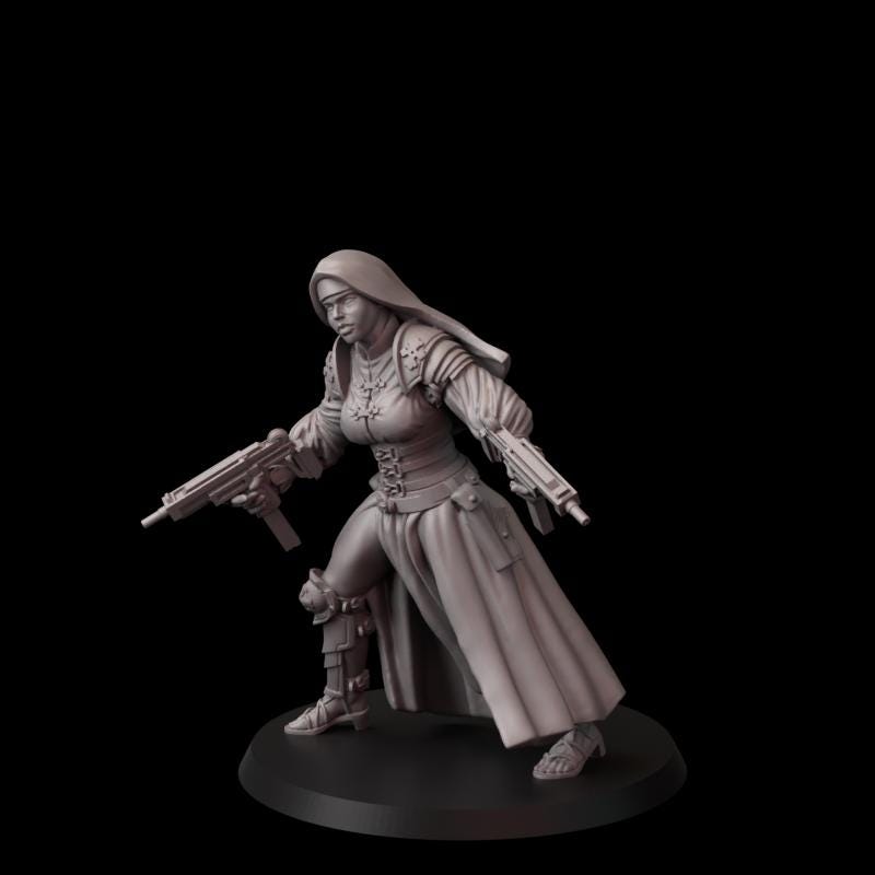 Fina's Modern Nuns Miniatures - 28mm / 32mm / 36mm / 75mm - Crosslances - Unpainted Resin Printed Figure for TTRPGs and Wargaming