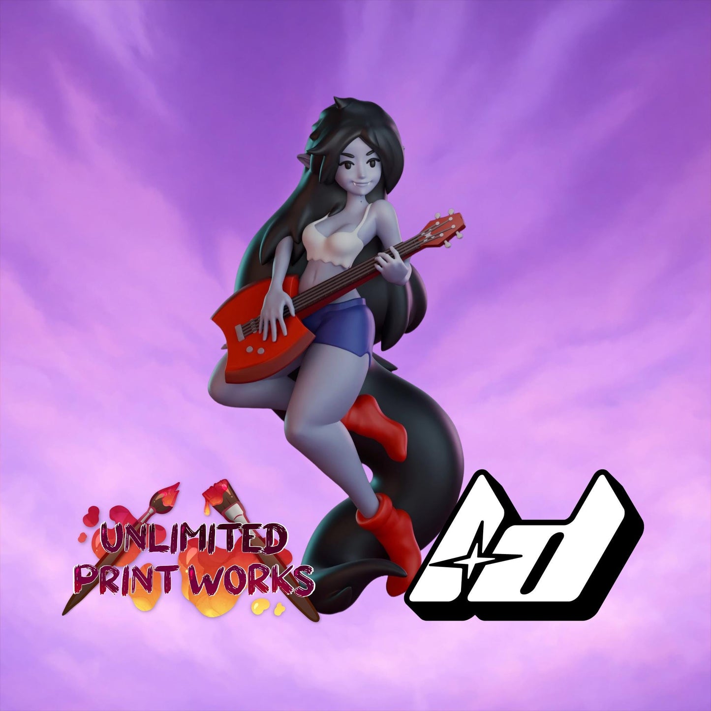 Vampire Goth Rock Queen Miniature - 28mm / 32mm / 36mm / 75mm - Lavender Devilry - Resin Printed Figure for D&D, TTRPGs and Board Games