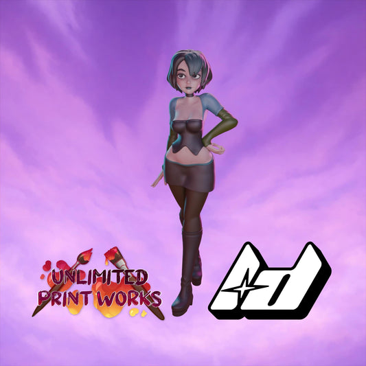 Goth Gwen Miniature - 28mm / 32mm / 36mm / 75mm - Lavender Devilry - Unpainted Resin Printed Figure for D&D, TTRPGs and Board Games