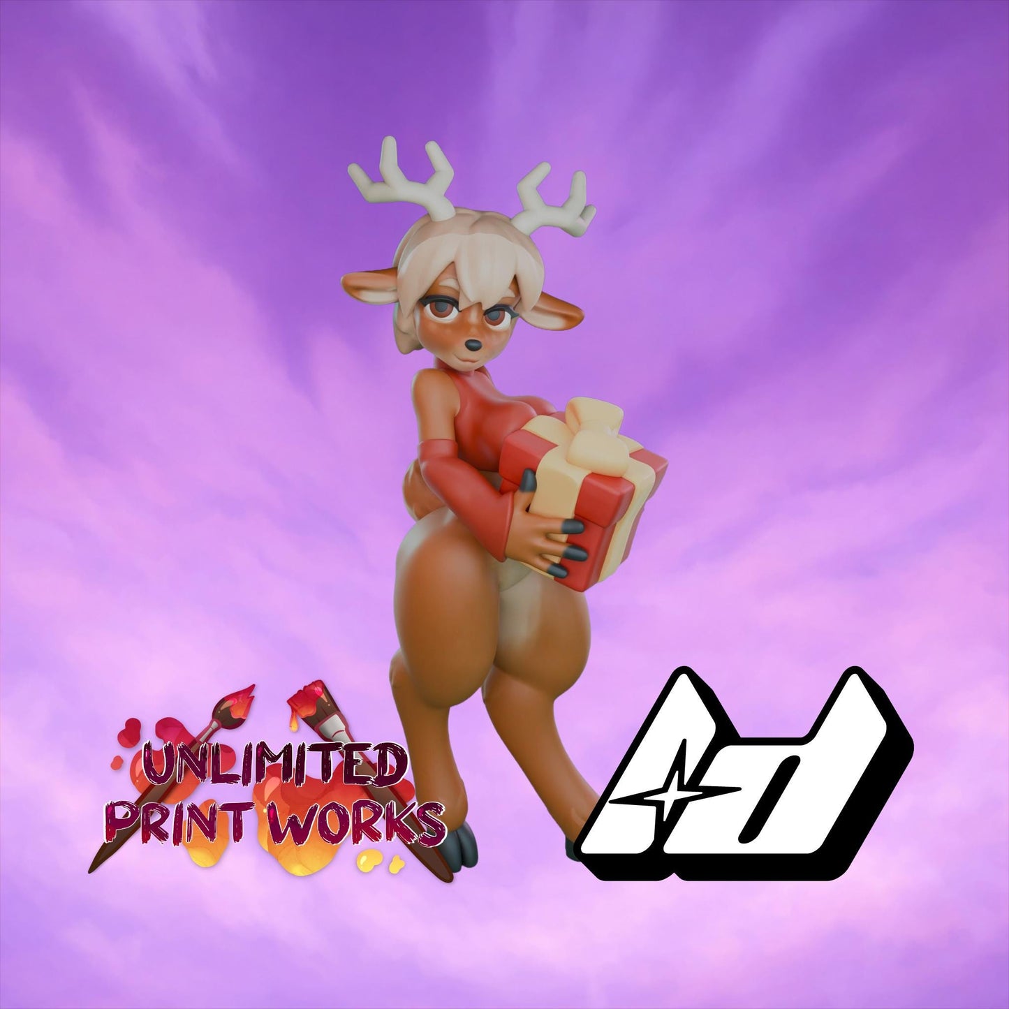 Reindeer Vixen Miniature - 28mm / 32mm / 36mm / 75mm - Lavender Devilry - Unpainted Resin Printed Figure for D&D, TTRPGs and Board Games
