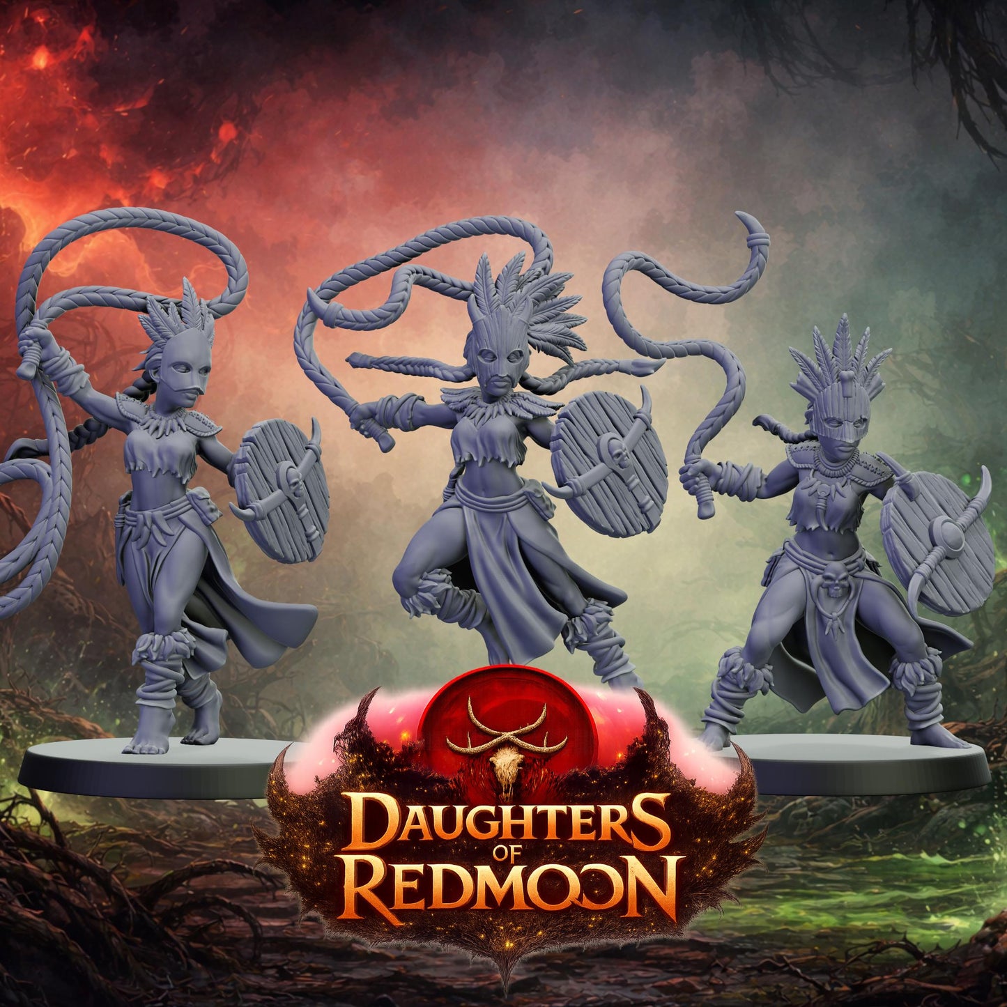 DOR Sacred Moonfangs Miniature (6 Variations) - 28mm / 32mm / 36mm - Cosmondo - Unpainted Resin Printed Figure for TTRPGs and Wargaming