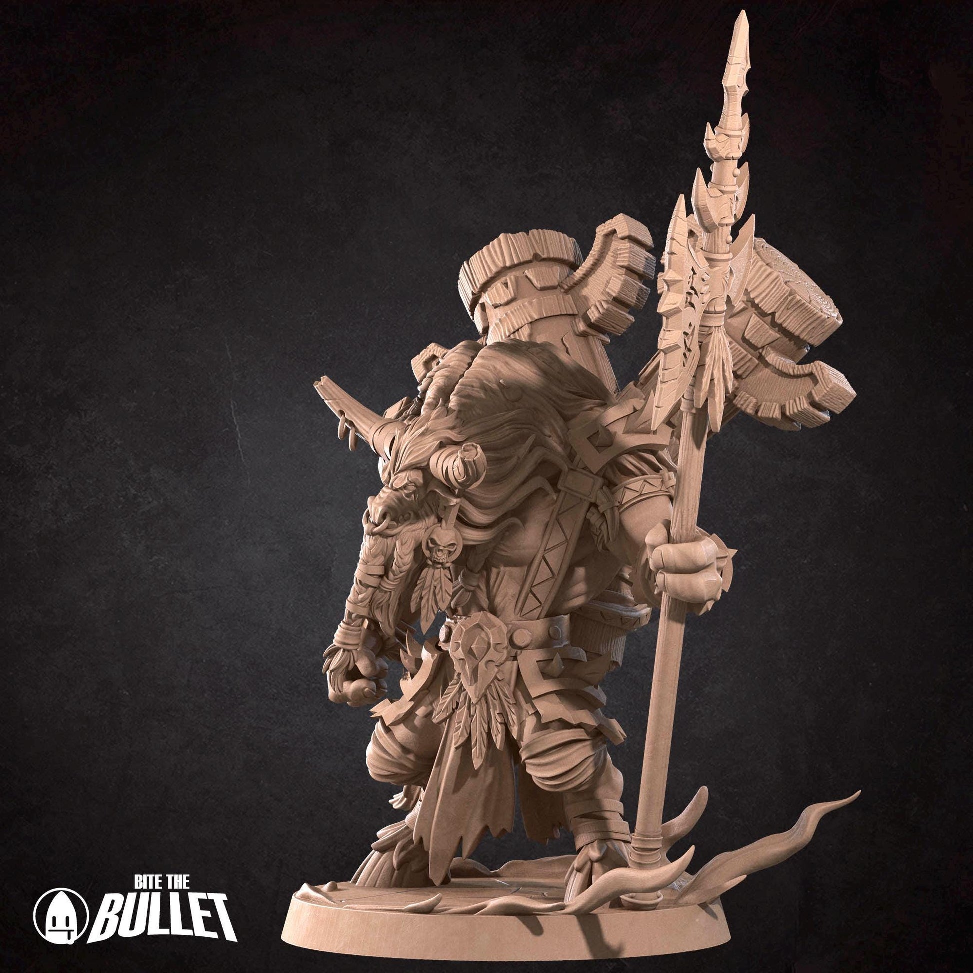 Tauren Chosen Chieftain Miniature - 28mm / 32mm / 36mm - Bite the Bullet - Resin Printed Figure for D&D, TTRPGs, and Board Games