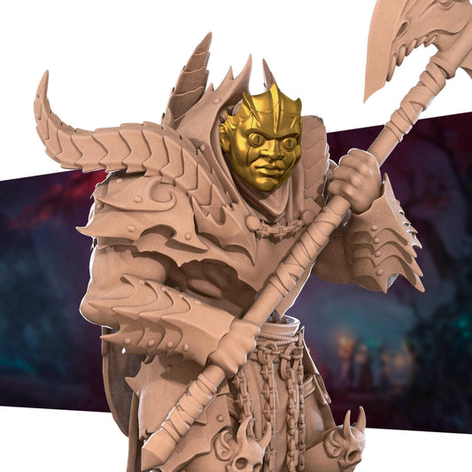 Masked Warrior Miniature (2 Variations) - 28mm / 32mm / 36mm - Bite the Bullet - Resin Printed Figure for D&D, TTRPGs, and Board Games