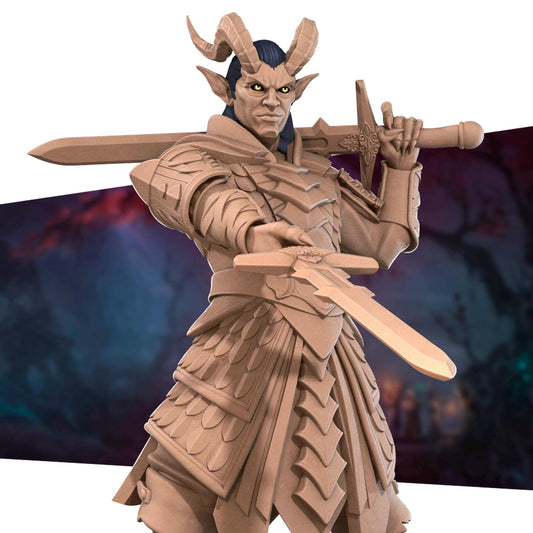 Tiefling Paladin Miniature - 28mm / 32mm / 36mm - Bite the Bullet - Resin Printed Figure for D&D, TTRPGs, and Board Games