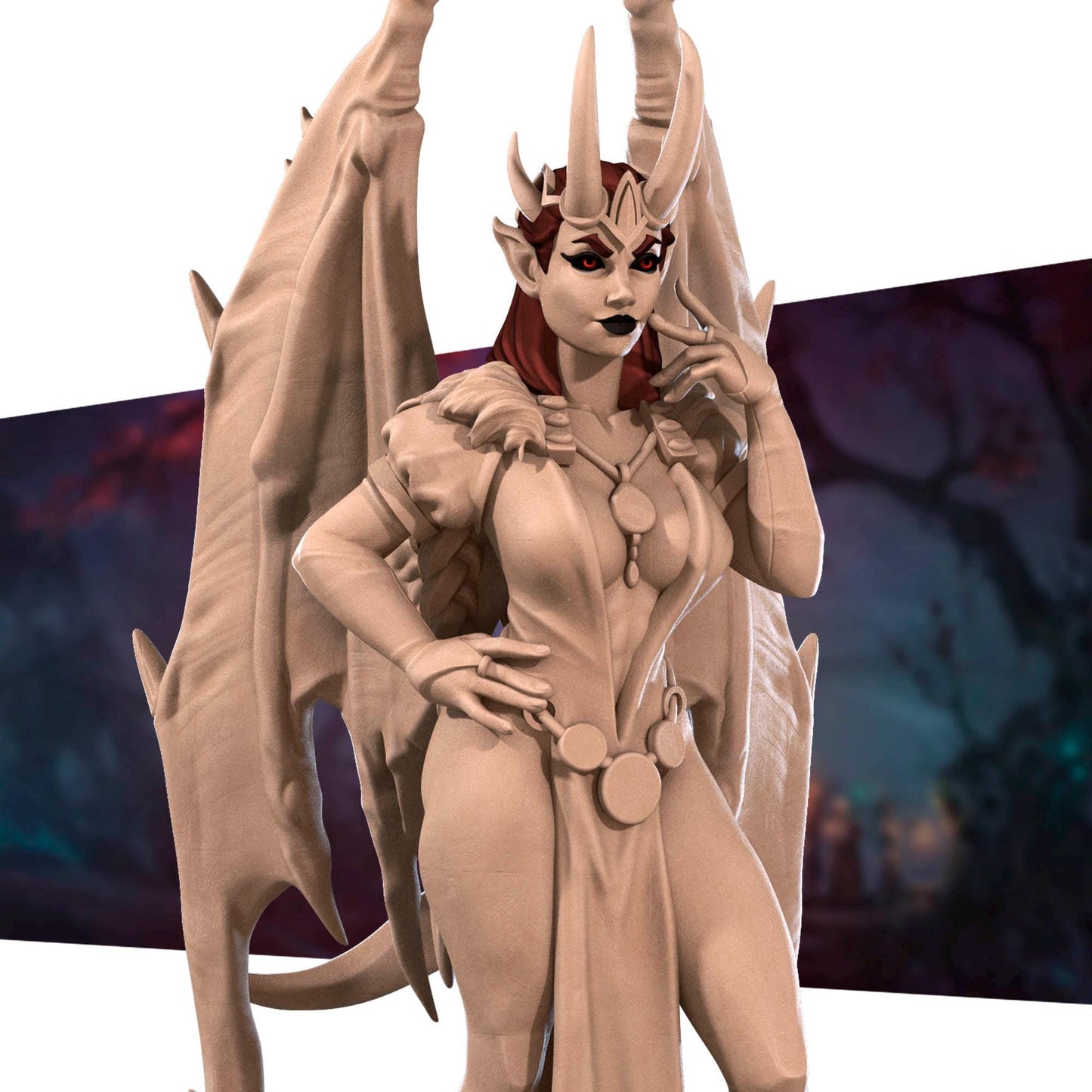 Cambion Sorceress Miniature - 28mm / 32mm / 36mm - Bite the Bullet - Resin Printed Figure for D&D, TTRPGs, and Board Games