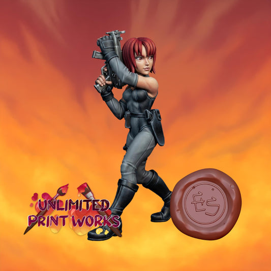 Dino Huntress Miniature - 28mm / 32mm / 36mm / 75mm - Ethan Savage Studios - Unpainted Resin Printed Figure for D&D, TTRPGs, and Board Games