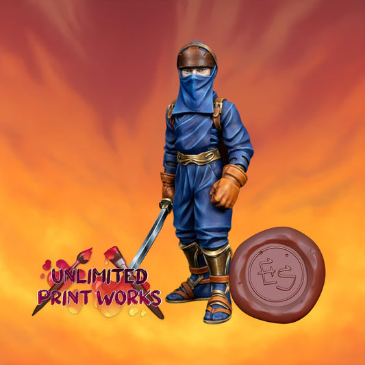 Ninja Miniature - 28mm / 32mm / 36mm / 75mm - Ethan Savage Studios - Unpainted Resin Printed Figure for D&D, TTRPGs, and Board Games