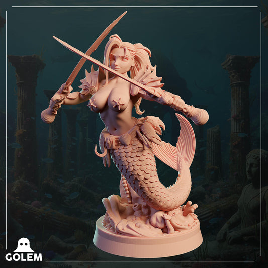 Mermaid Kelby Miniature - 28mm / 32mm / 36mm / 75mm - GOLEM WORKSHOP 3D - Resin Printed Figure for D&D, TTRPGs, and Board Games