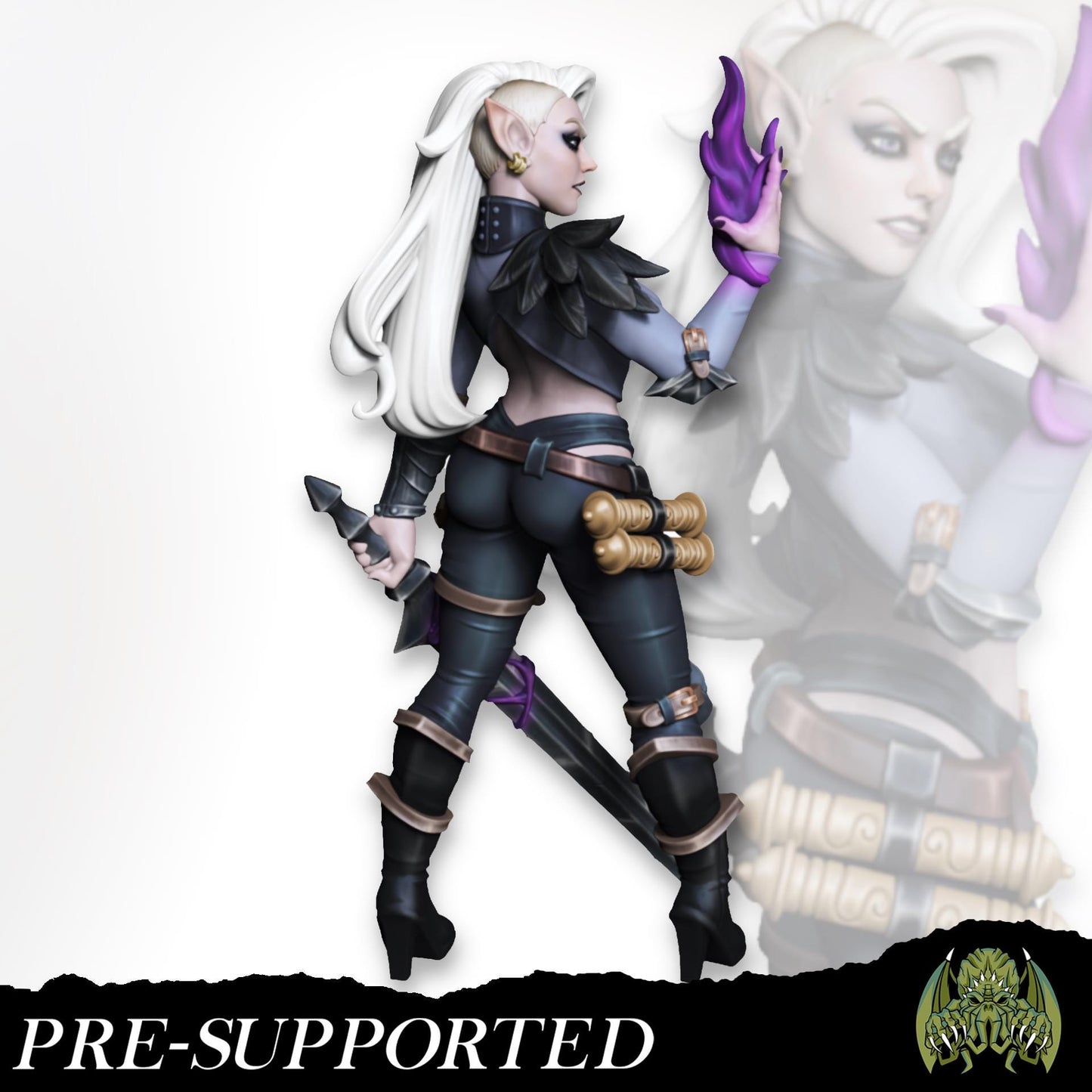 Kayla the Dark Blade Miniature (w/NSFW variation) - Miniatures of Madness - 28mm / 32mm / 36mm / Bust - Unpainted Miniature for TTRPGs