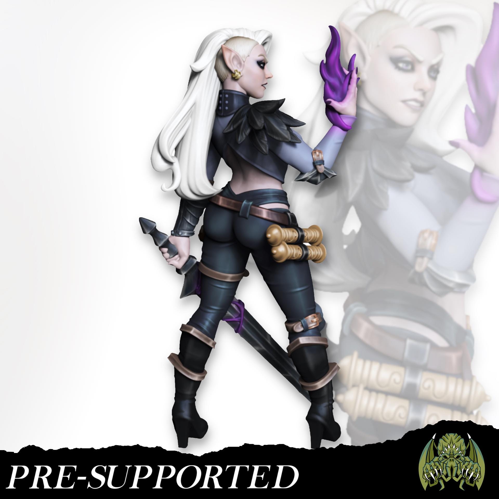 Kayla the Dark Blade Miniature (w/NSFW variation) - Miniatures of Madness - 28mm / 32mm / 36mm / Bust - Unpainted Miniature for TTRPGs