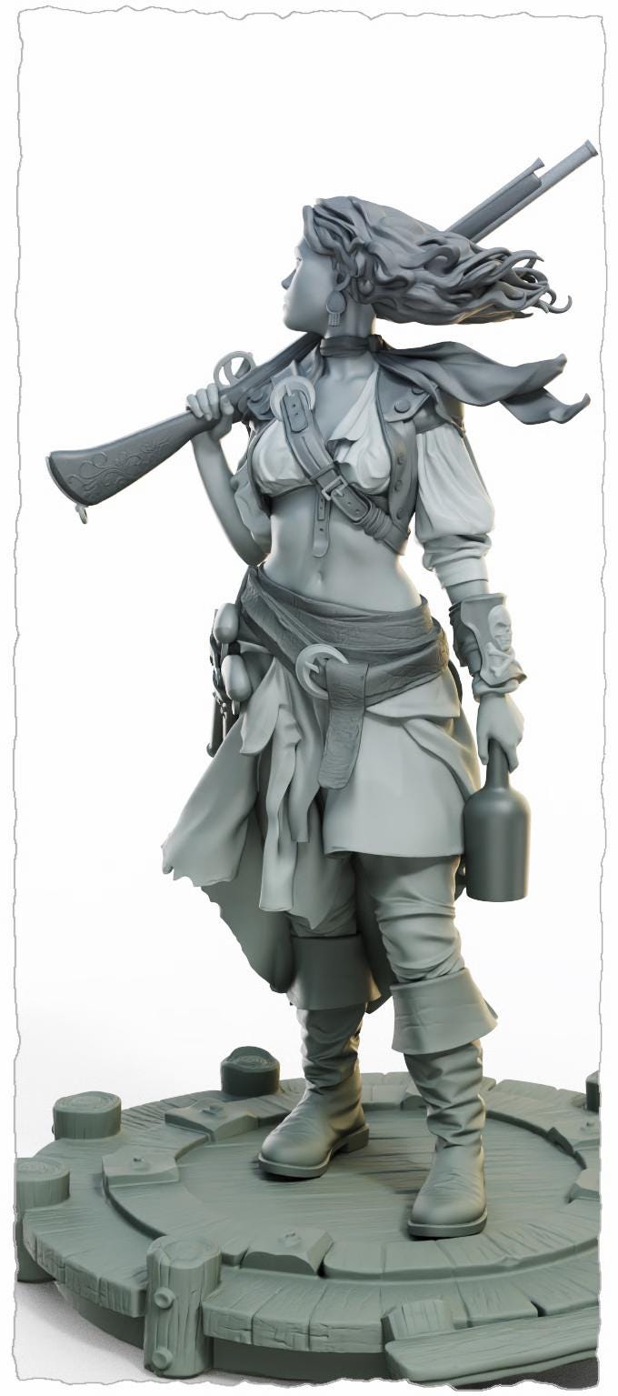 Pirate Nerida Miniature (w/NSFW Variation) - 28mm / 32mm / 36mm / 75mm - Female Miniatures - Resin Printed Miniature for Painting and TTRPGs