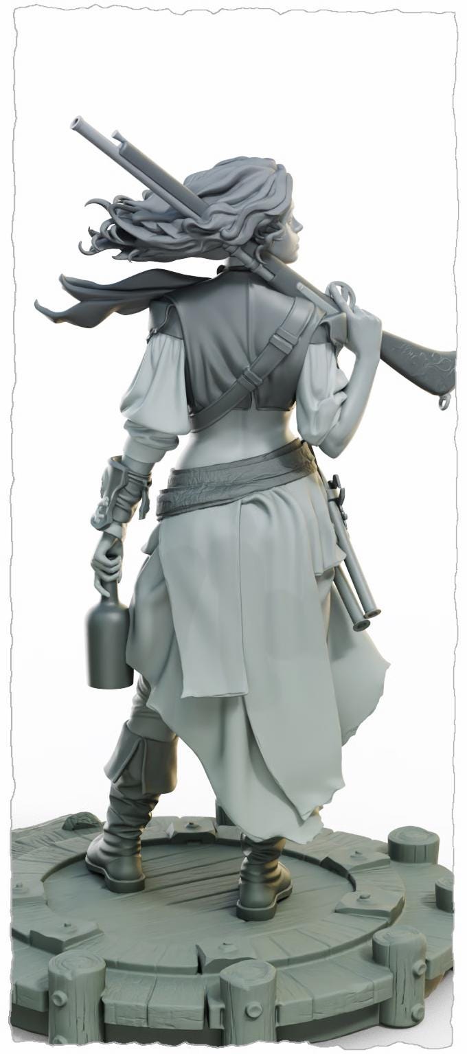 Pirate Nerida Miniature (w/NSFW Variation) - 28mm / 32mm / 36mm / 75mm - Female Miniatures - Resin Printed Miniature for Painting and TTRPGs