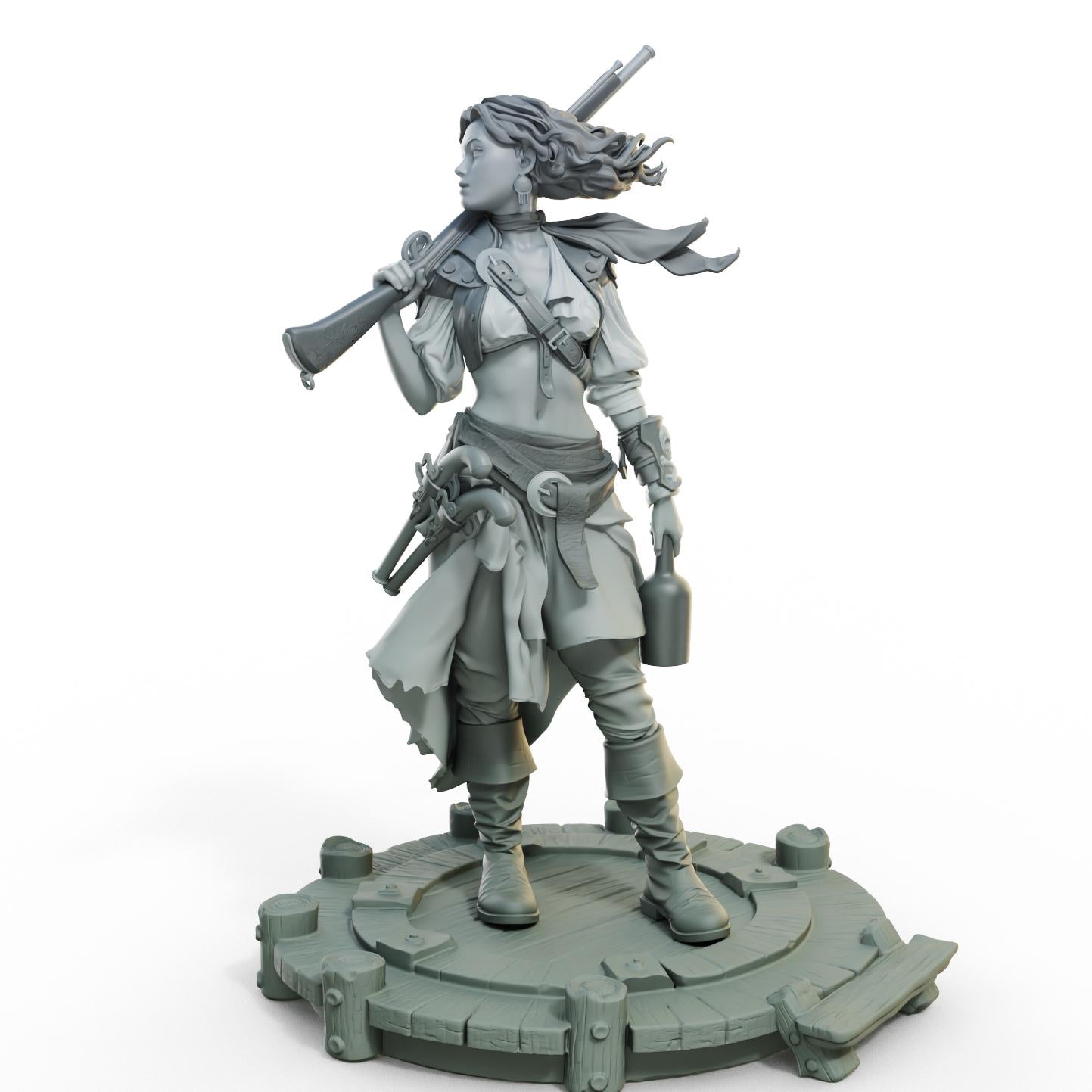 Pirate Nerida Miniature (w/NSFW Variation) - 28mm / 32mm / 36mm / 75mm - Female Miniatures - Resin Printed Miniature for Painting and TTRPGs