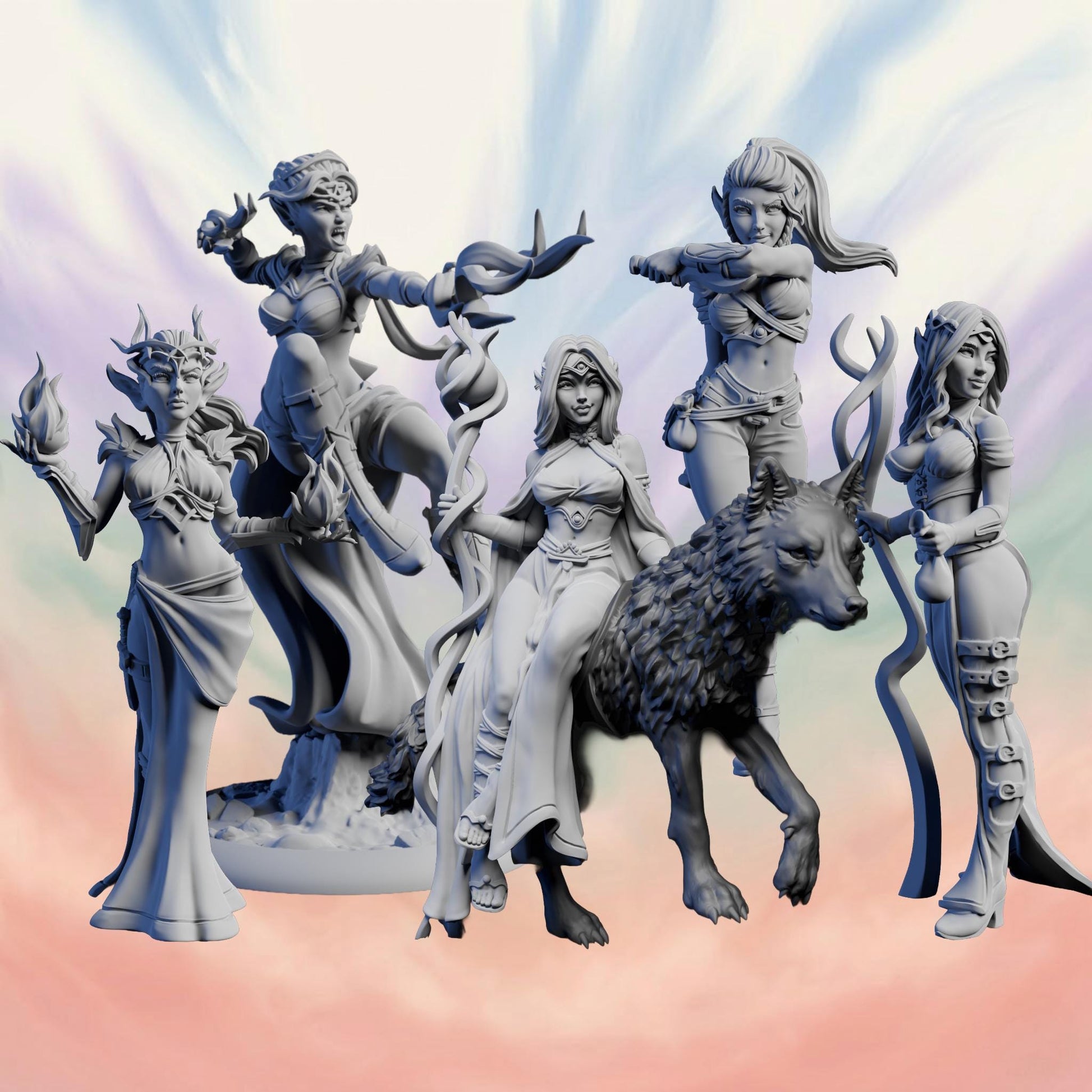 Female Fantasy Elves Miniature (5 Variations) - Claudia's Gallery - 28mm / 32mm / 36mm / 75mm - Resin Printed Figure for D&D and TTRPGs