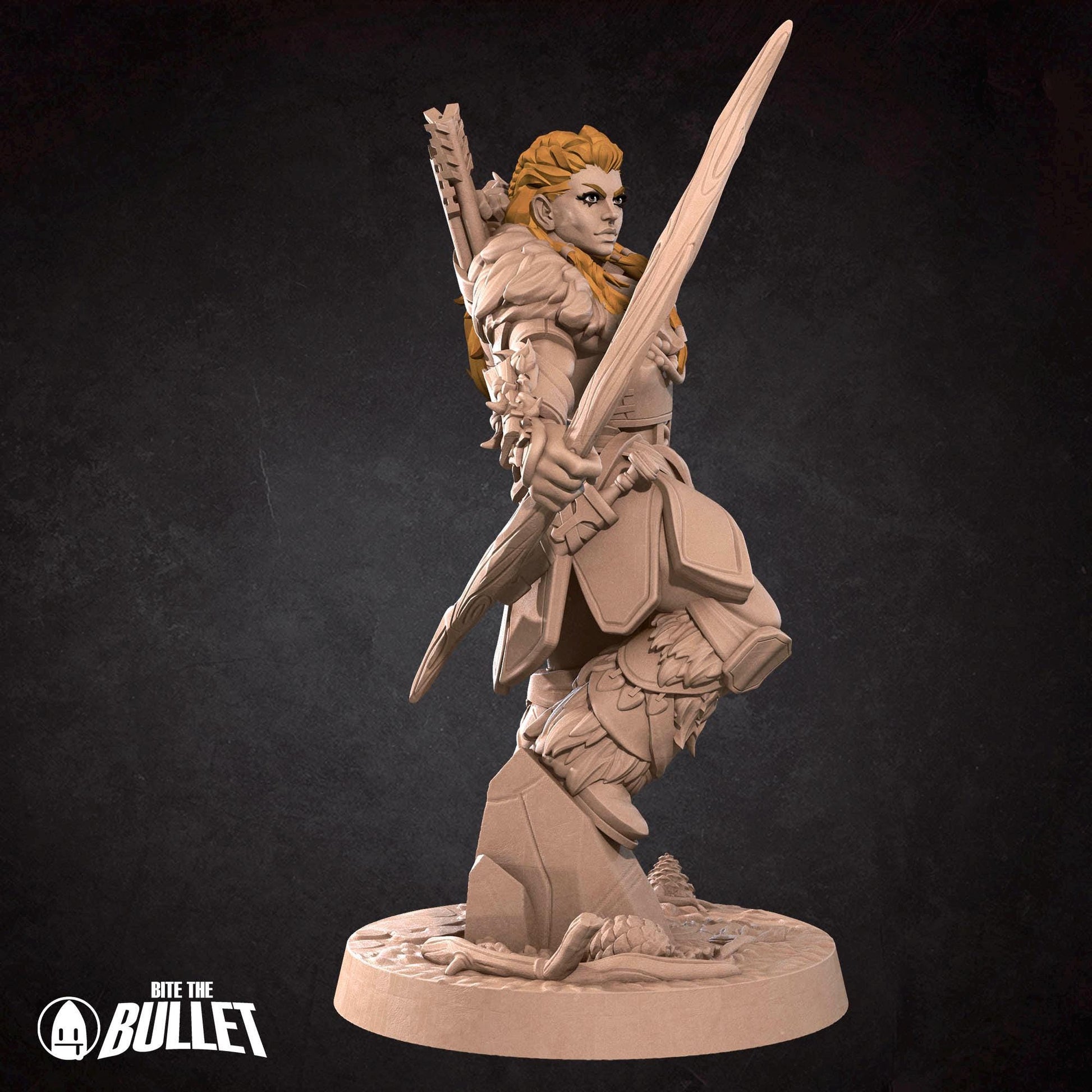 Flame-Hair Ranger Miniature - 28mm / 32mm / 36mm - Bite the Bullet - Resin Printed Figure for D&D, TTRPGs, and Board Games