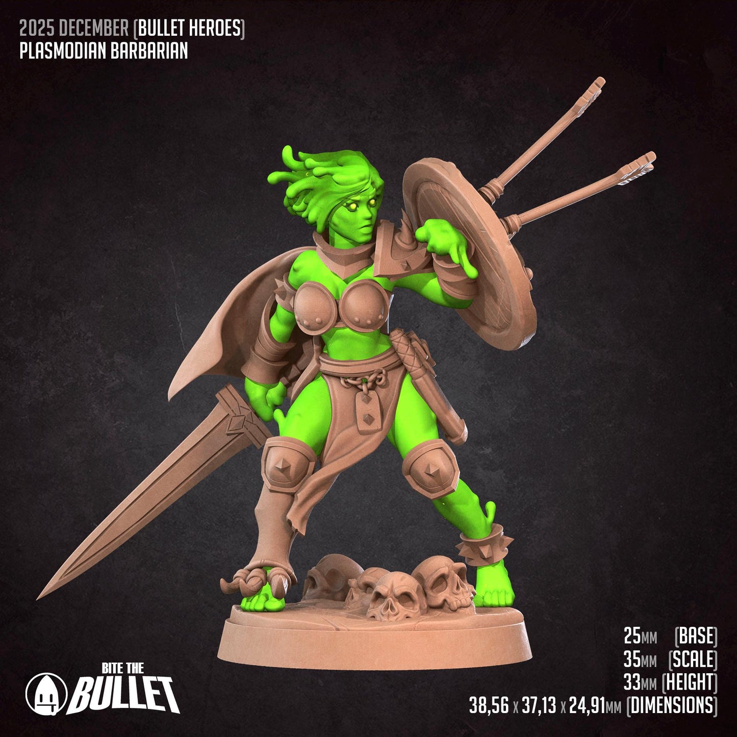 Plasmoid Barbarian Miniature - 28mm / 32mm / 36mm - Bite the Bullet - Resin Printed Figure for D&D, TTRPGs, and Board Games