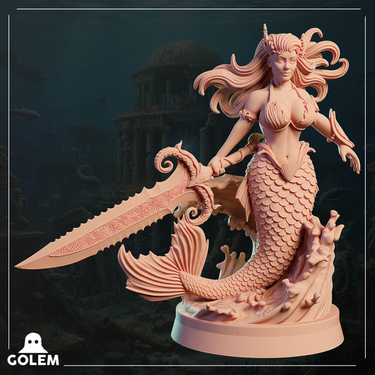 Mermaid Gwendel Miniature - 28mm / 32mm / 36mm / 75mm - GOLEM WORKSHOP 3D - Resin Printed Figure for D&D, TTRPGs, and Board Games