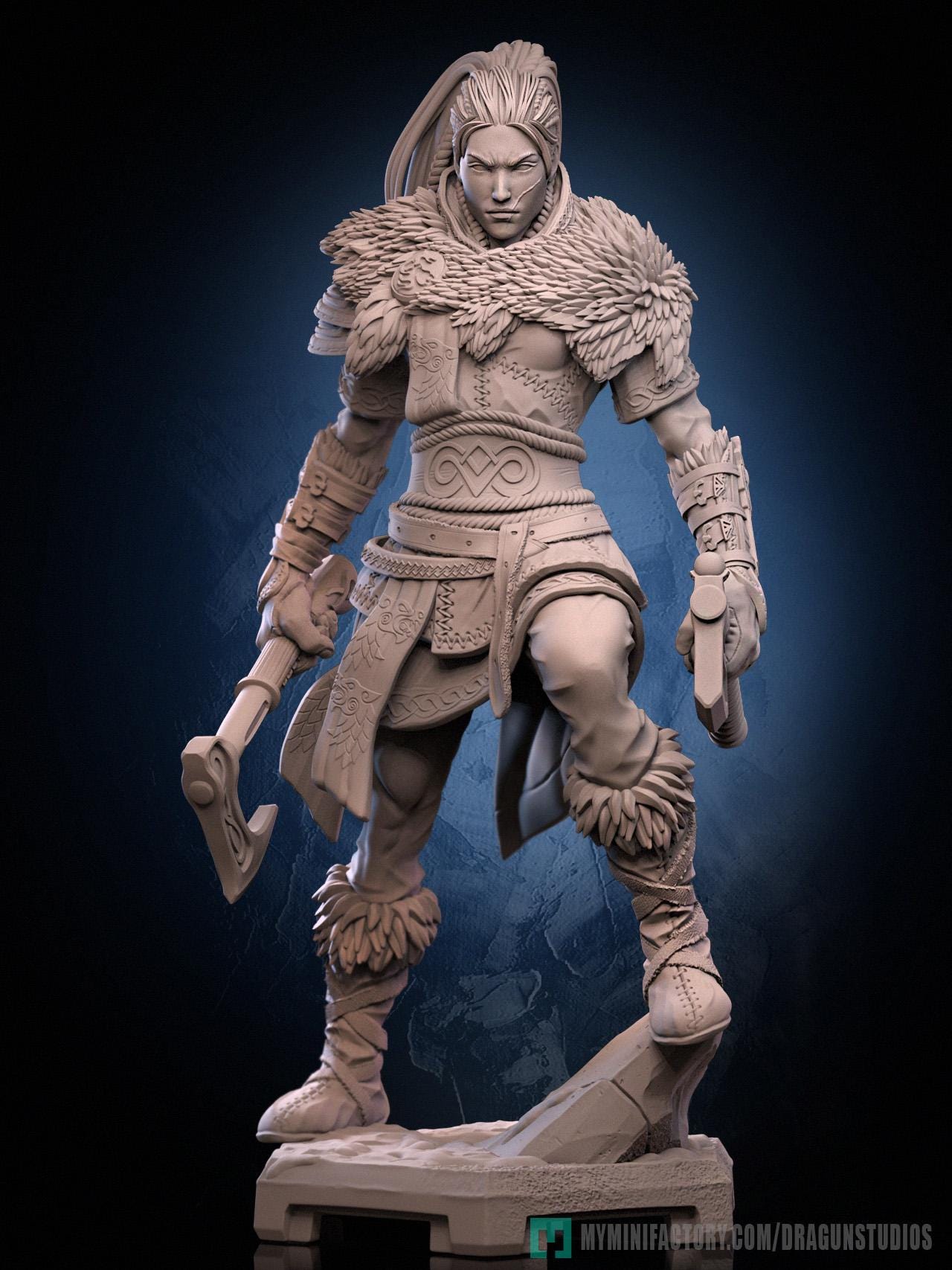 Viking Valkyrie Miniature - 28mm / 32mm / 36mm / 75mm - DraGun - Resin Printed Figure for TTRPGs and Board Games