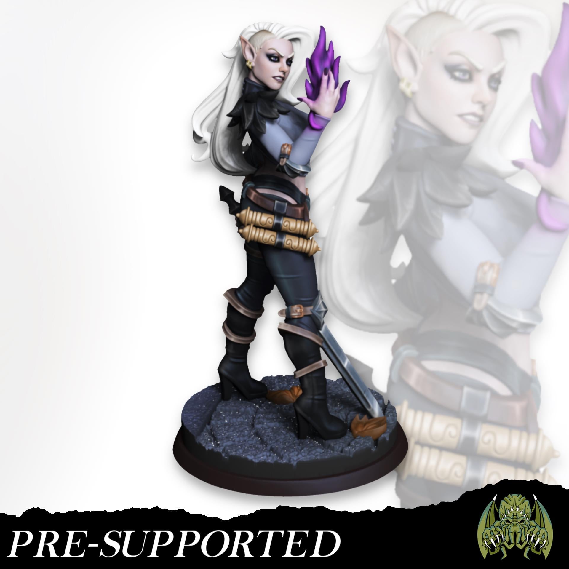 Kayla the Dark Blade Miniature (w/NSFW variation) - Miniatures of Madness - 28mm / 32mm / 36mm / Bust - Unpainted Miniature for TTRPGs