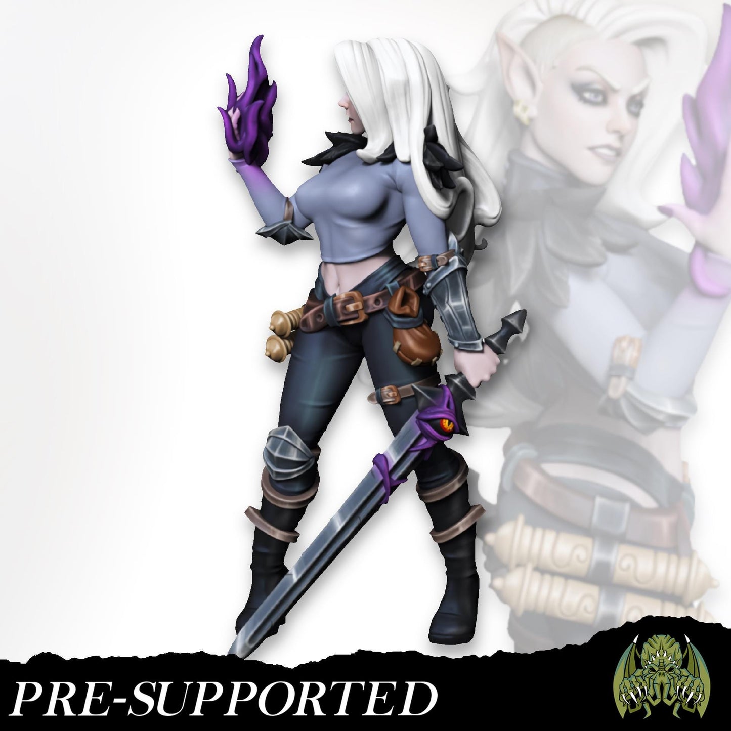 Kayla the Dark Blade Miniature (w/NSFW variation) - Miniatures of Madness - 28mm / 32mm / 36mm / Bust - Unpainted Miniature for TTRPGs