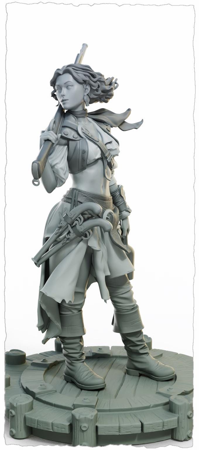 Pirate Nerida Miniature (w/NSFW Variation) - 28mm / 32mm / 36mm / 75mm - Female Miniatures - Resin Printed Miniature for Painting and TTRPGs