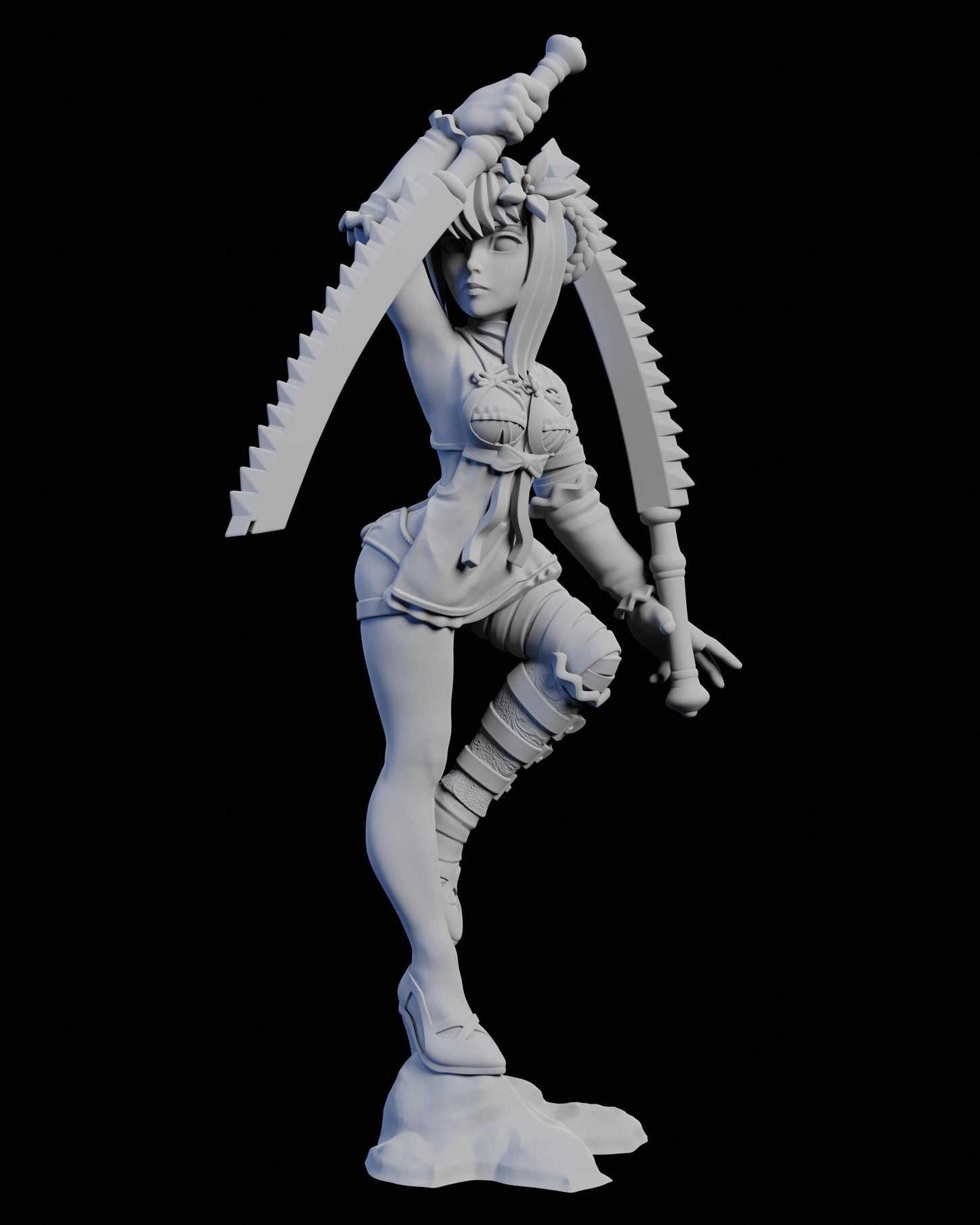 Twin Blades Miniature - 28mm / 32mm / 36mm / 75mm - Ethan Savage Studios - Unpainted Resin Printed Figure for D&D, TTRPGs, and Board Games