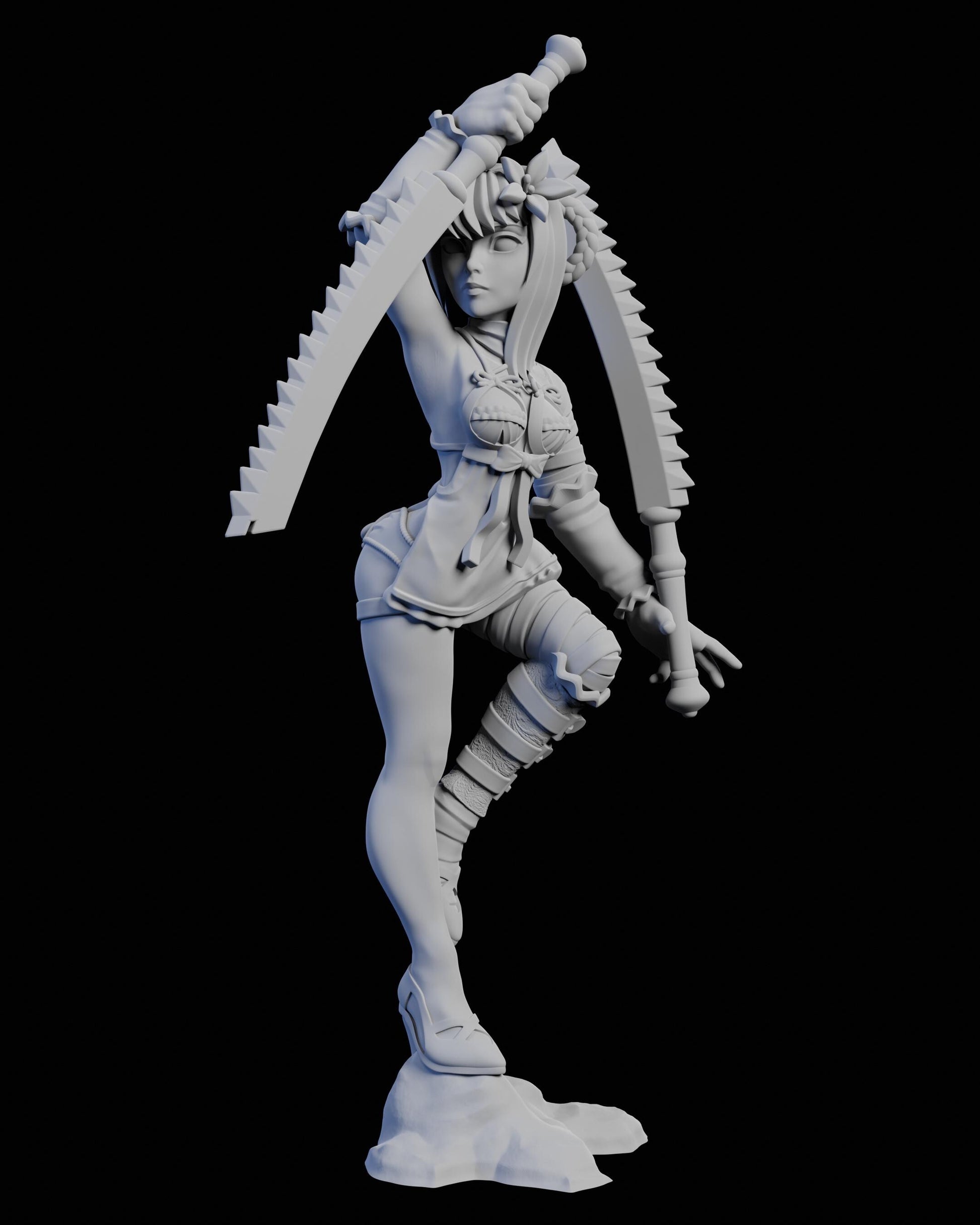 Twin Blades Miniature - 28mm / 32mm / 36mm / 75mm - Ethan Savage Studios - Unpainted Resin Printed Figure for D&D, TTRPGs, and Board Games