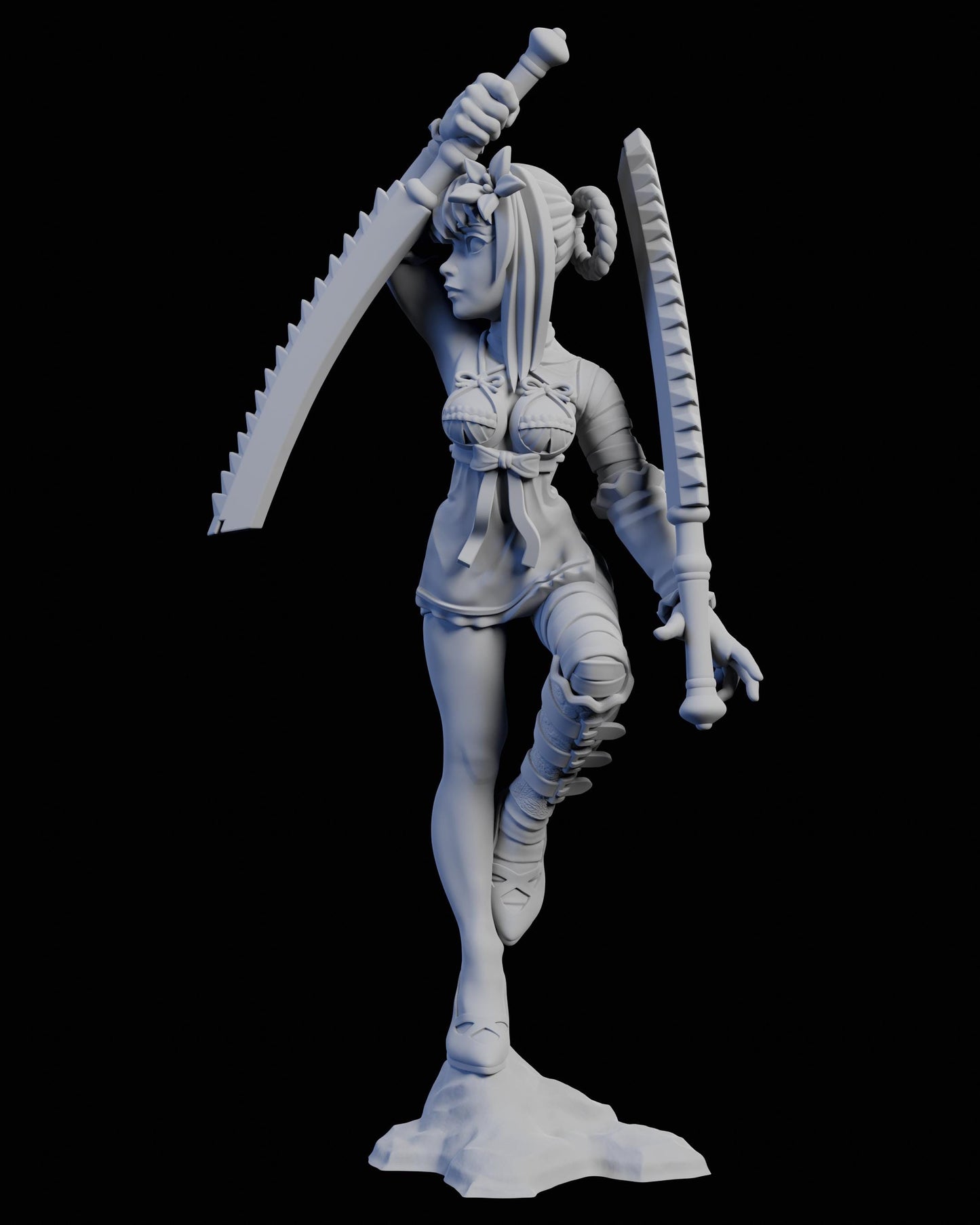 Twin Blades Miniature - 28mm / 32mm / 36mm / 75mm - Ethan Savage Studios - Unpainted Resin Printed Figure for D&D, TTRPGs, and Board Games
