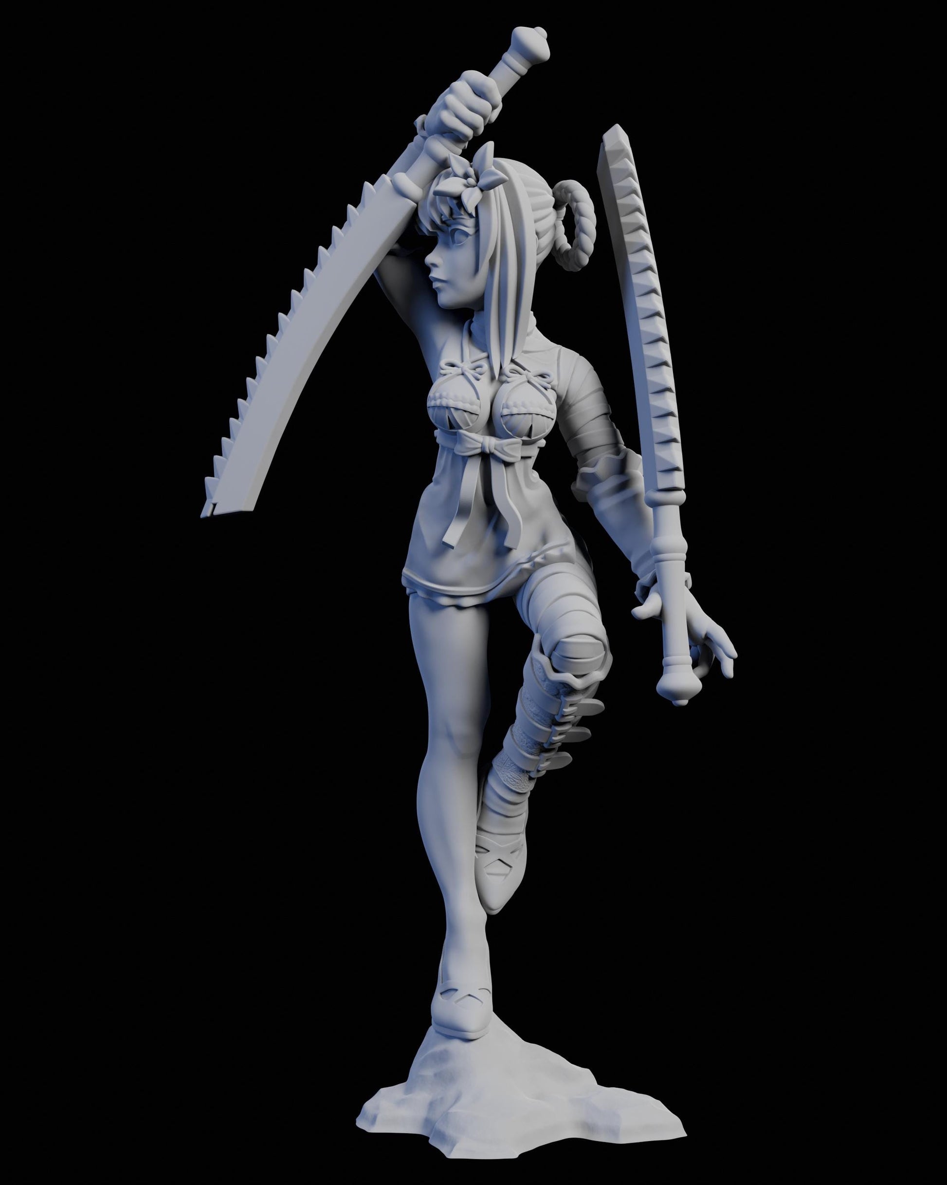 Twin Blades Miniature - 28mm / 32mm / 36mm / 75mm - Ethan Savage Studios - Unpainted Resin Printed Figure for D&D, TTRPGs, and Board Games