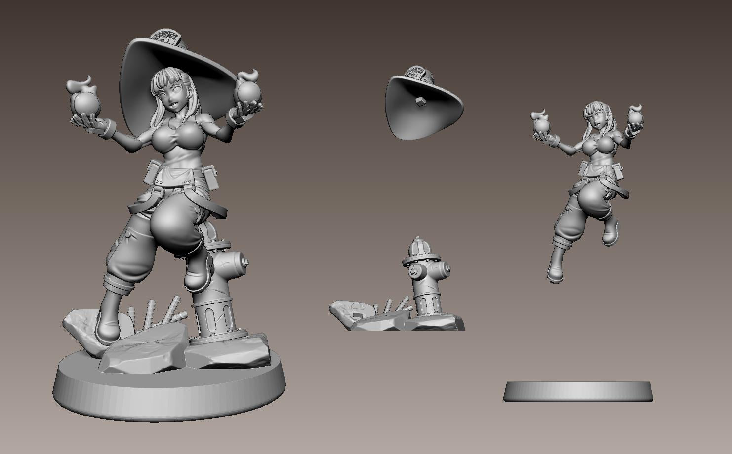 Flame Witch Firefighter Miniature - 28mm / 32mm / 36mm - LPOMC - Unpainted Resin Printed Figure for D&D, TTRPGs, and Board Games