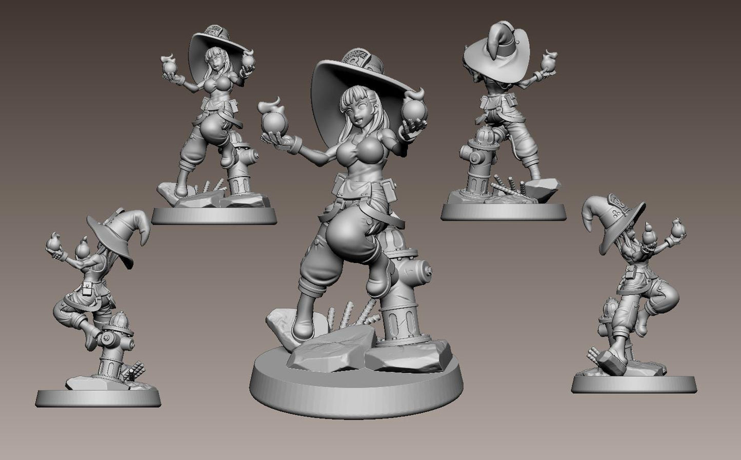 Flame Witch Firefighter Miniature - 28mm / 32mm / 36mm - LPOMC - Unpainted Resin Printed Figure for D&D, TTRPGs, and Board Games