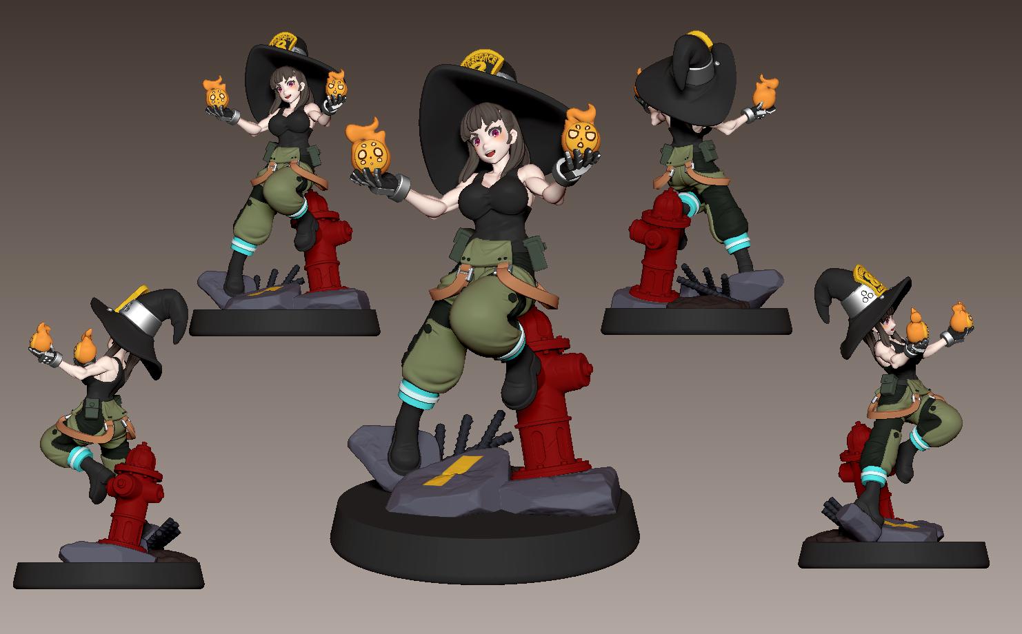 Flame Witch Firefighter Miniature - 28mm / 32mm / 36mm - LPOMC - Unpainted Resin Printed Figure for D&D, TTRPGs, and Board Games