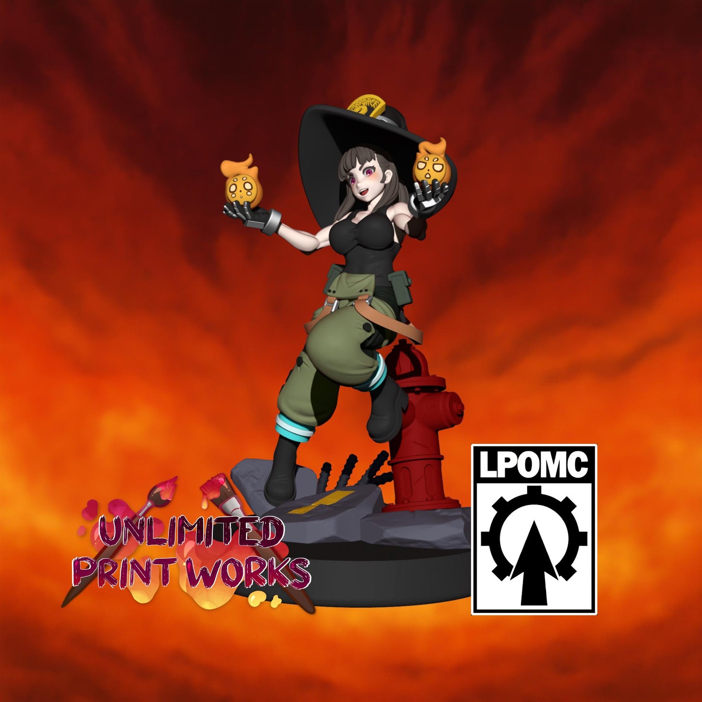 Flame Witch Firefighter Miniature - 28mm / 32mm / 36mm - LPOMC - Unpainted Resin Printed Figure for D&D, TTRPGs, and Board Games