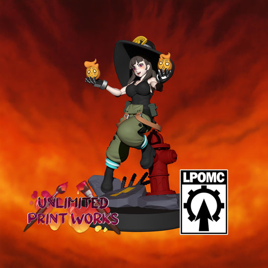 Flame Witch Firefighter Miniature - 28mm / 32mm / 36mm - LPOMC - Unpainted Resin Printed Figure for D&D, TTRPGs, and Board Games