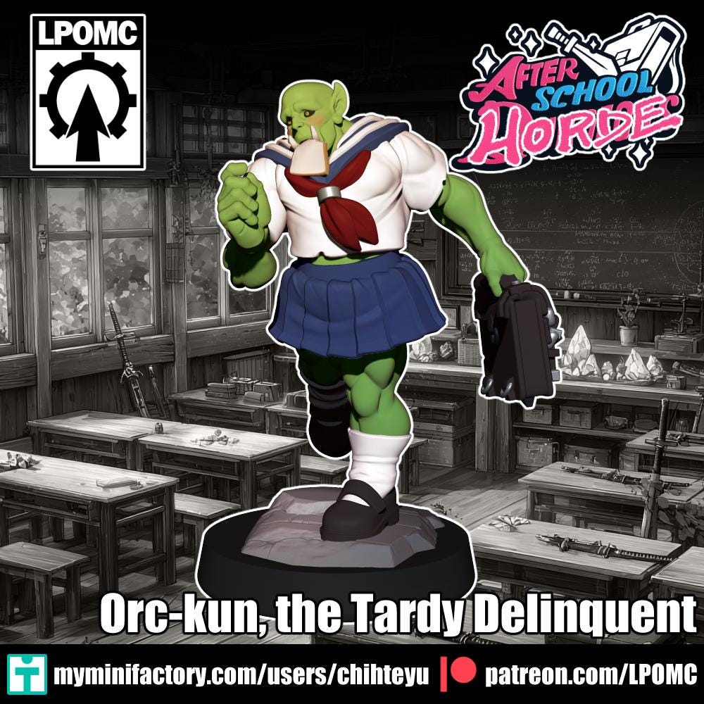 Orc-kun Miniature - 28mm / 32mm / 36mm - LPOMC - Unpainted Resin Printed Figure for D&D, TTRPGs, and Board Games